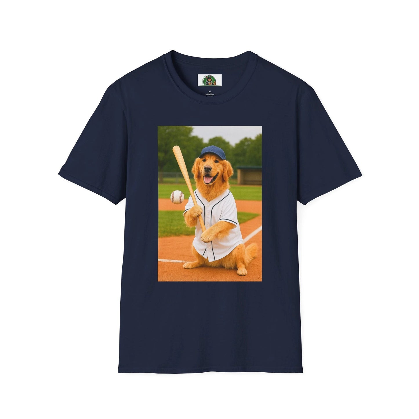 Golden Retriever Baseball T-Shirt — Sports Dog Playing Baseball Shirt T-Shirt Printify Navy S
