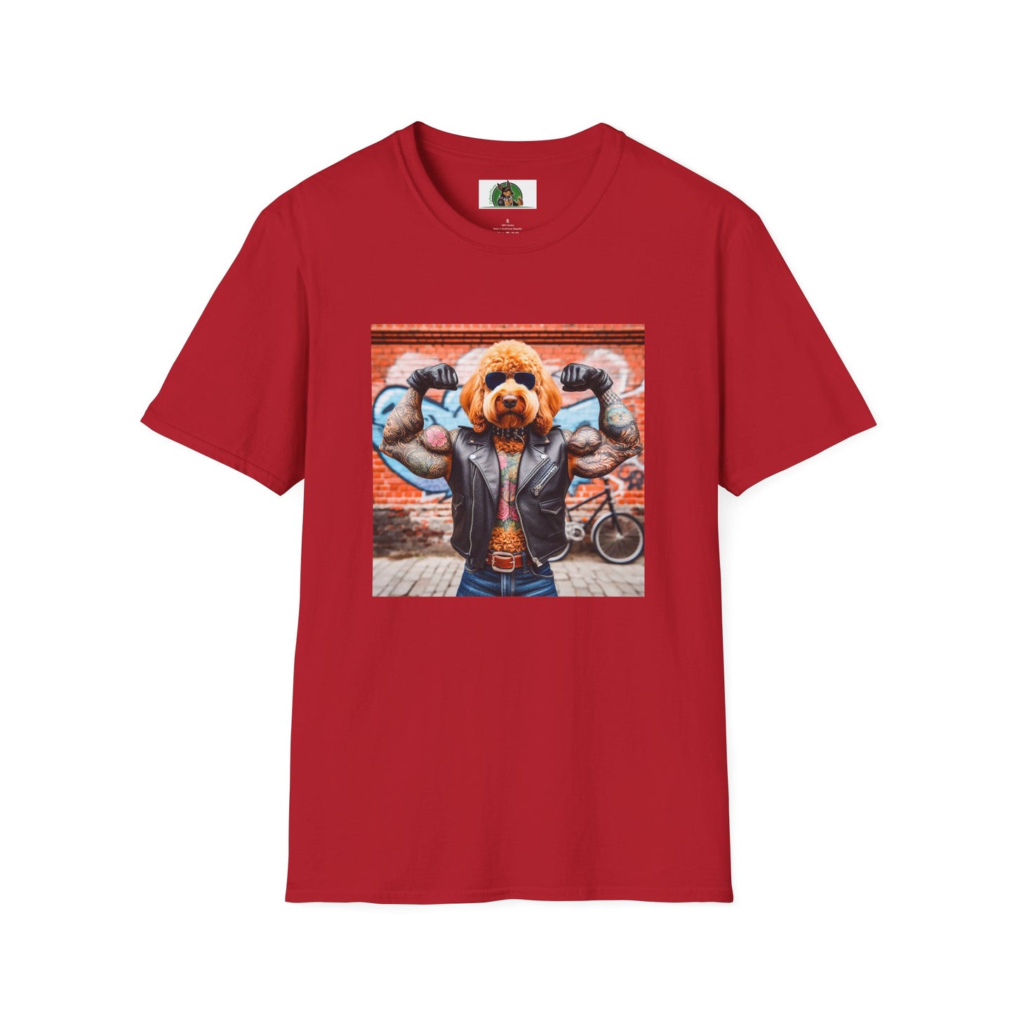 Golden Doodle muscles man t shirt T-Shirt Printify S Cherry Red