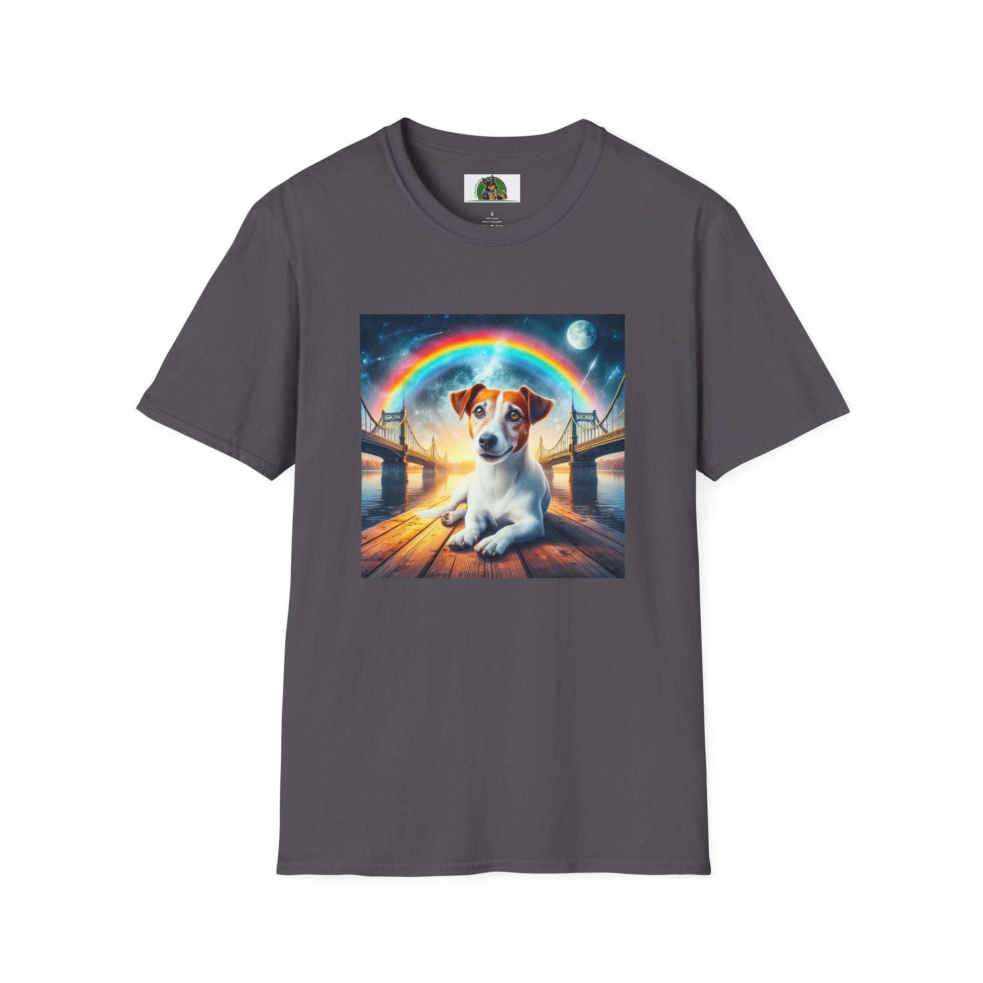 Jack Russell Moonlit Rainbow Bridge T-Shirt Printify S Charcoal