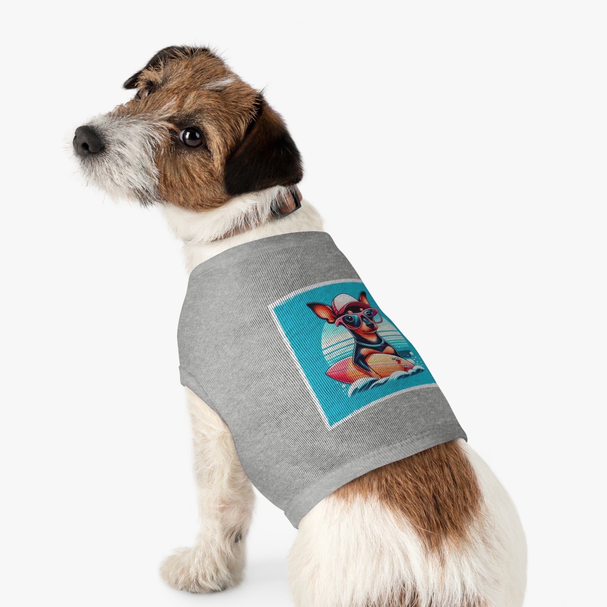 Min Pin Tank Tops surfing puppy Pets Printify