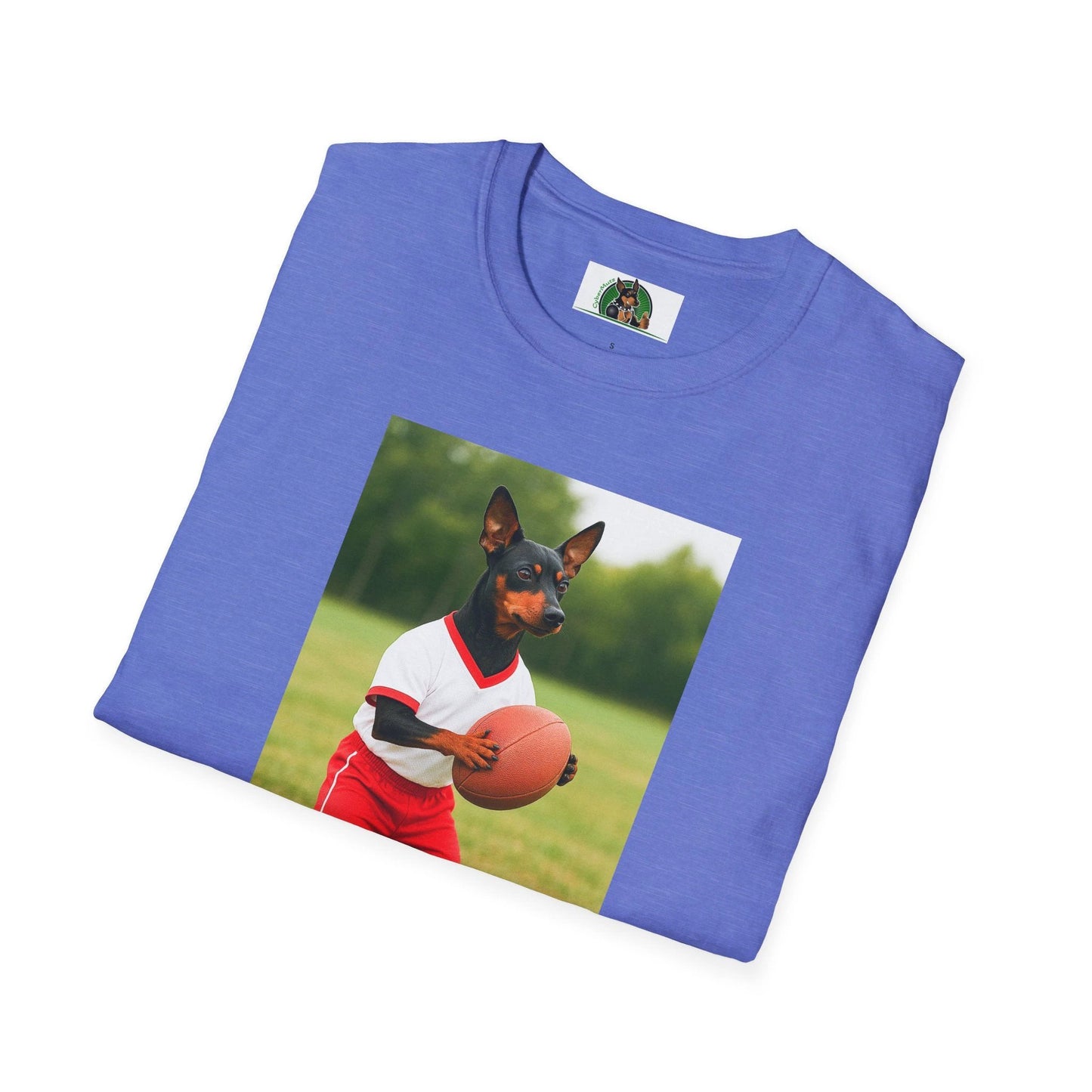 Miniature Pinscher Football T-Shirt — "Min Pin Football" Dog Lover Sports Tee by Printify