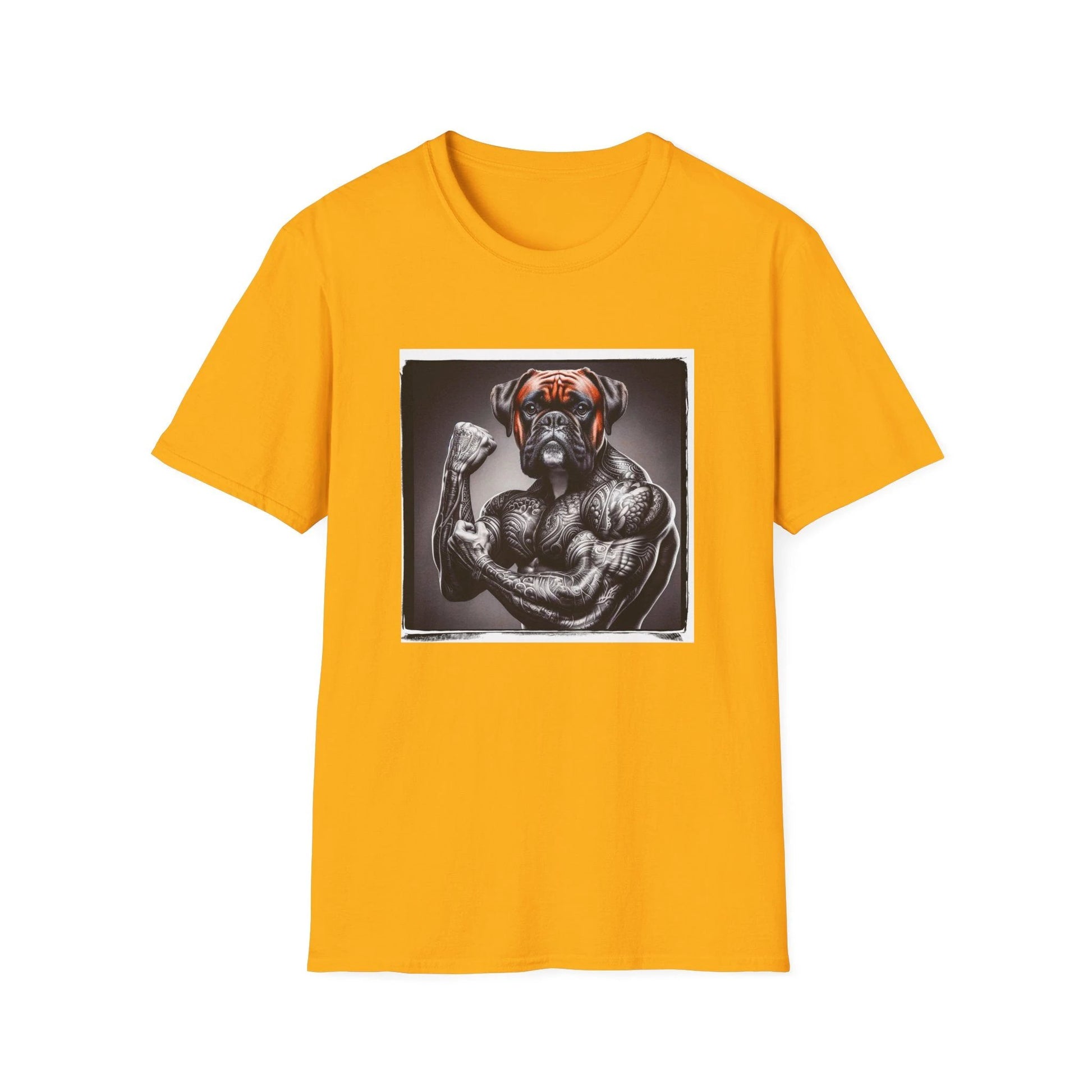 Boxer Black And White Muscle Dog T Shirt For Medium Sized Boxers Graphic Tee Premium Cotton T-Shirt Printify S Gold