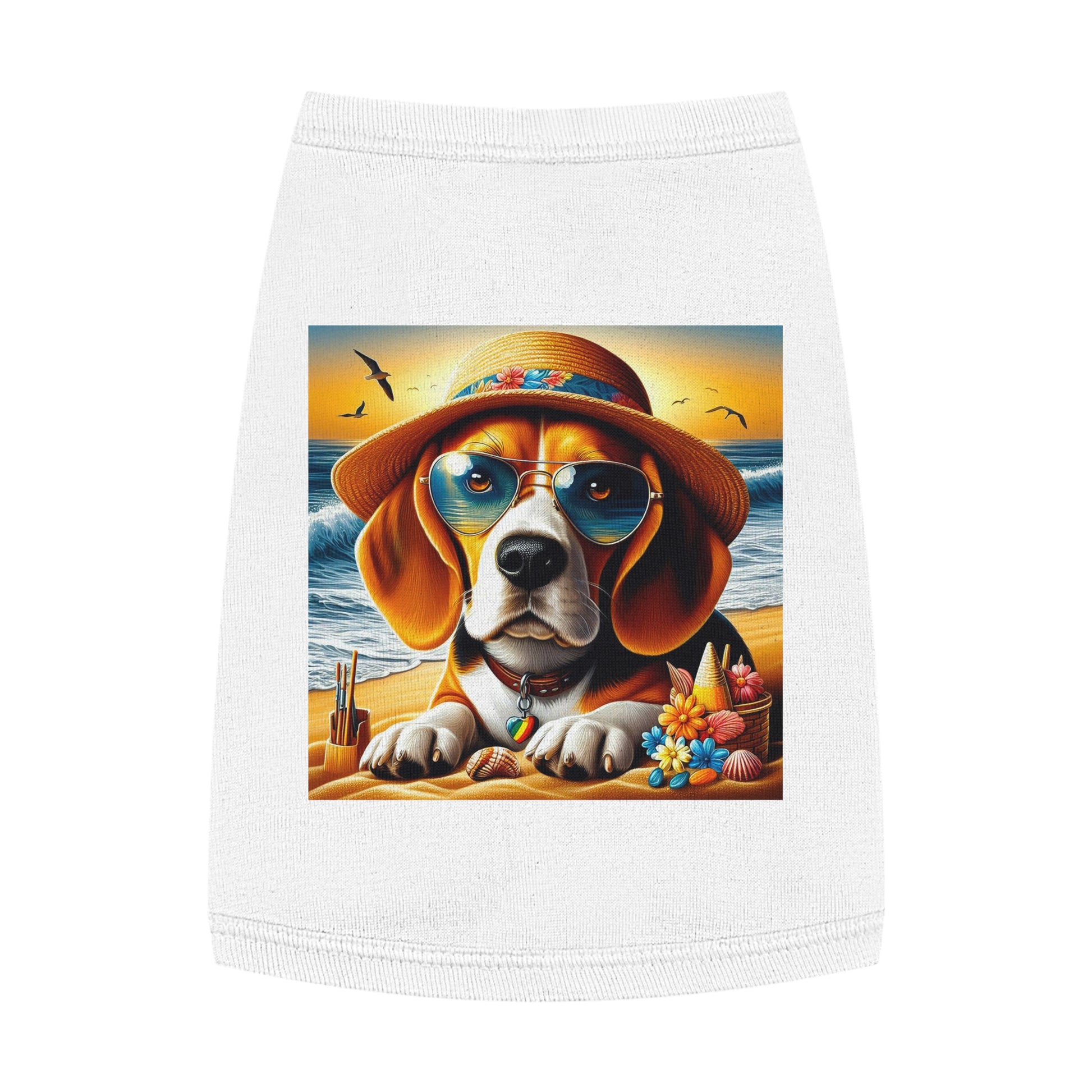 Pet Tank Top Beagle At Beach In Hat Pets Printify   