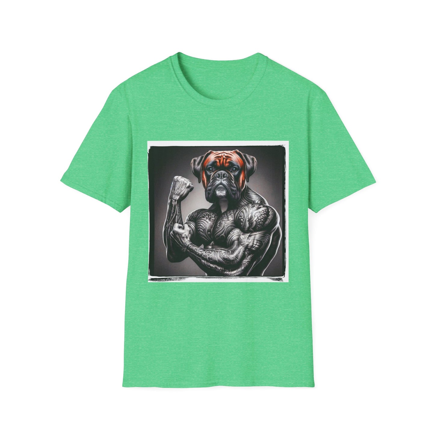 Boxer Black And White Muscle Dog T-Shirt T-Shirt Printify S Heather Irish Green 