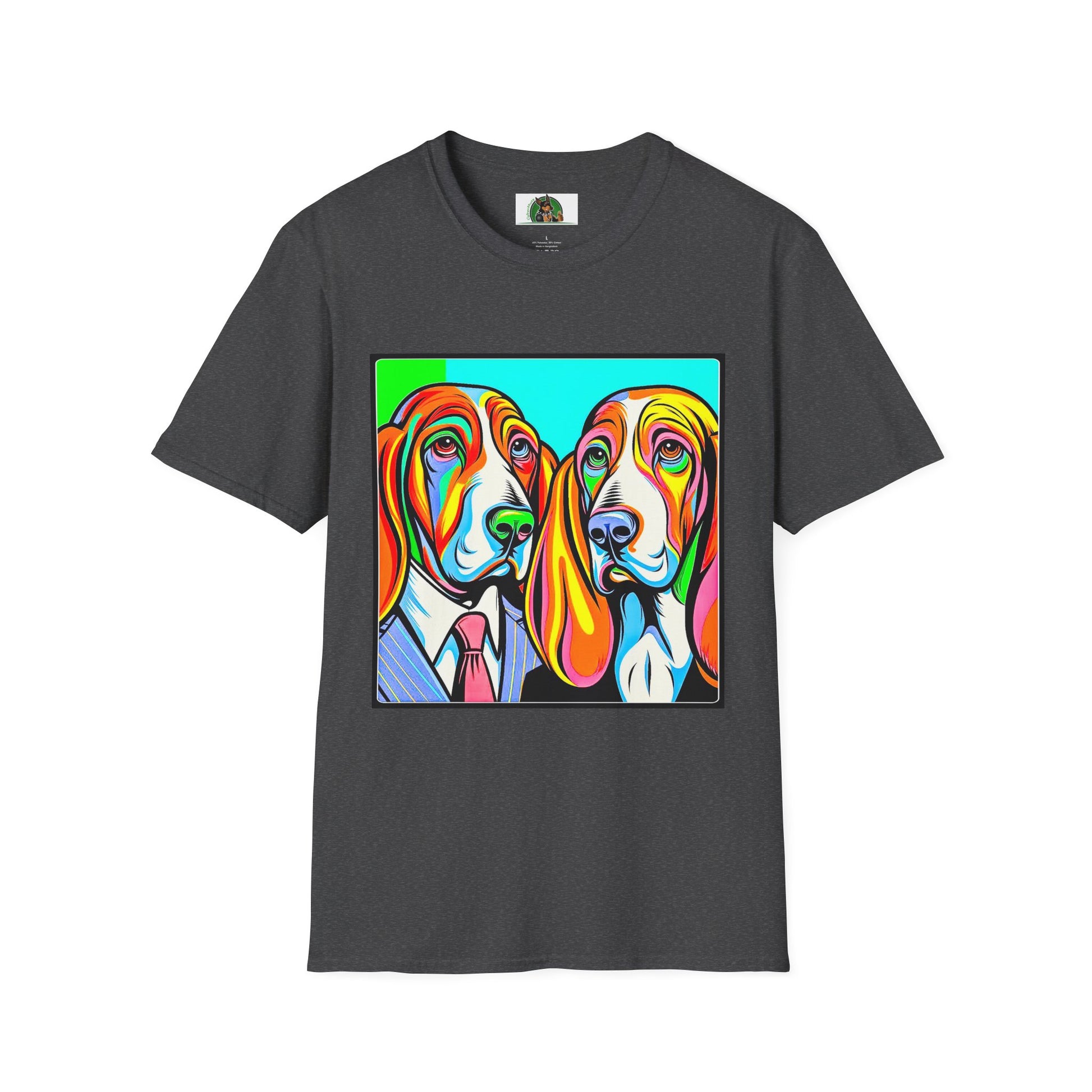 Basset Hound Couple Profile Pic T-Shirt Printify XS Dark Heather