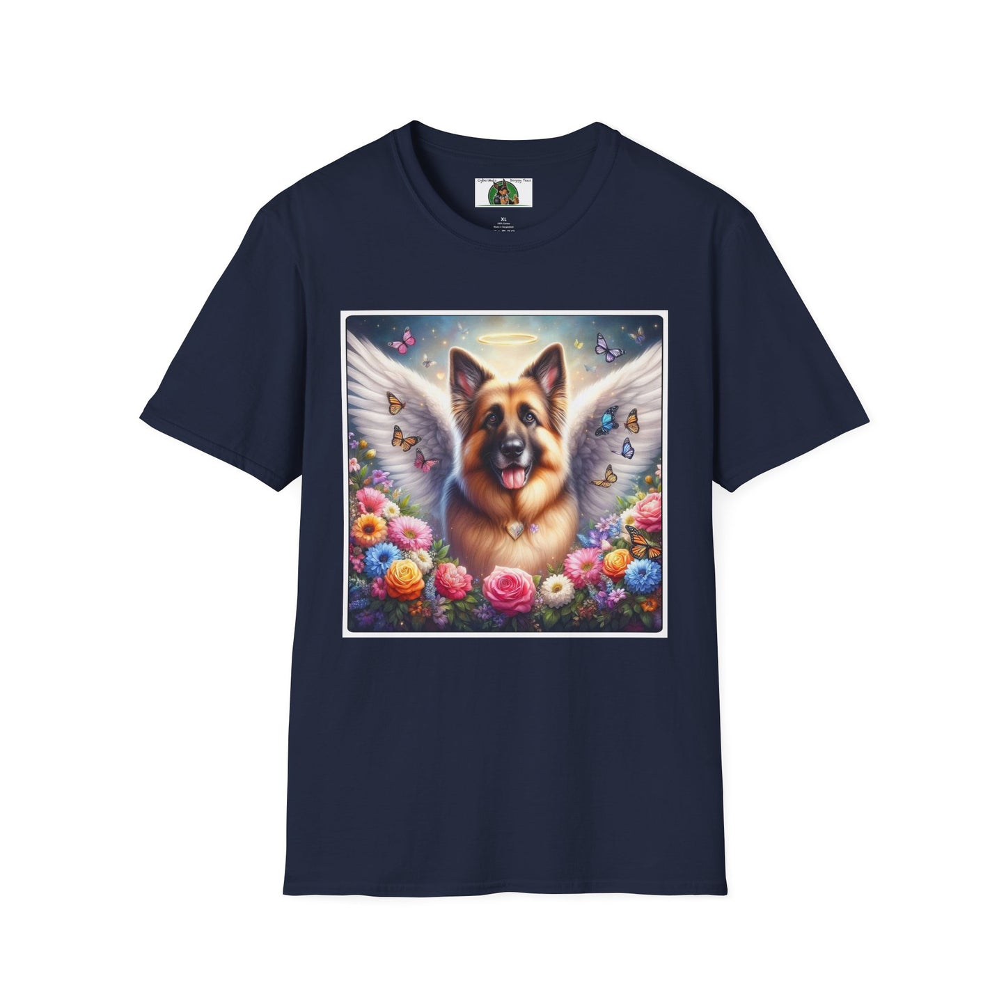 German Shepherd Dog "Rainbow Bridge" Unisex Softstyle T-Shirt T-Shirt Printify S Navy