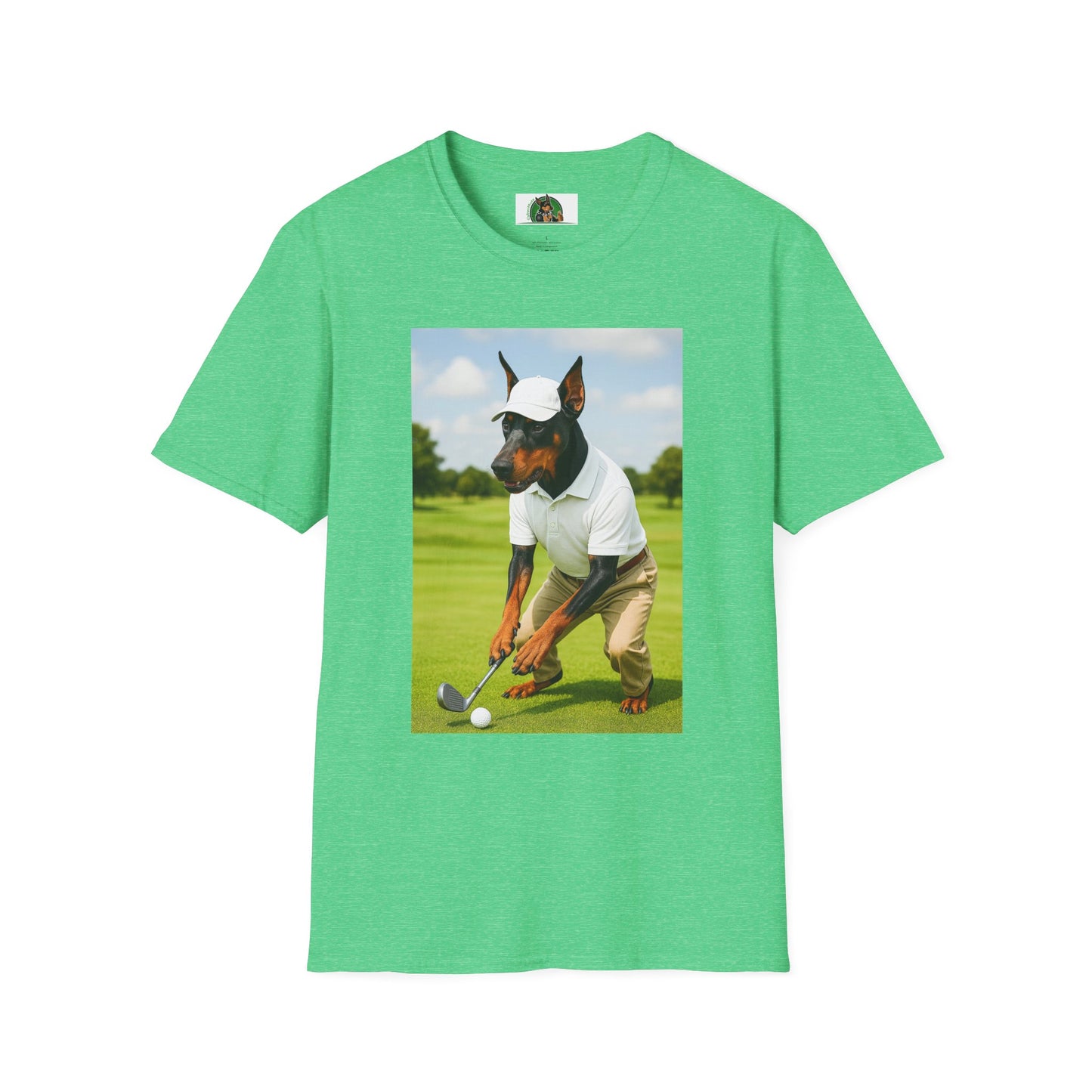 Golf Doberman Sports T-Shirt T-Shirt Printify Heather Irish Green S