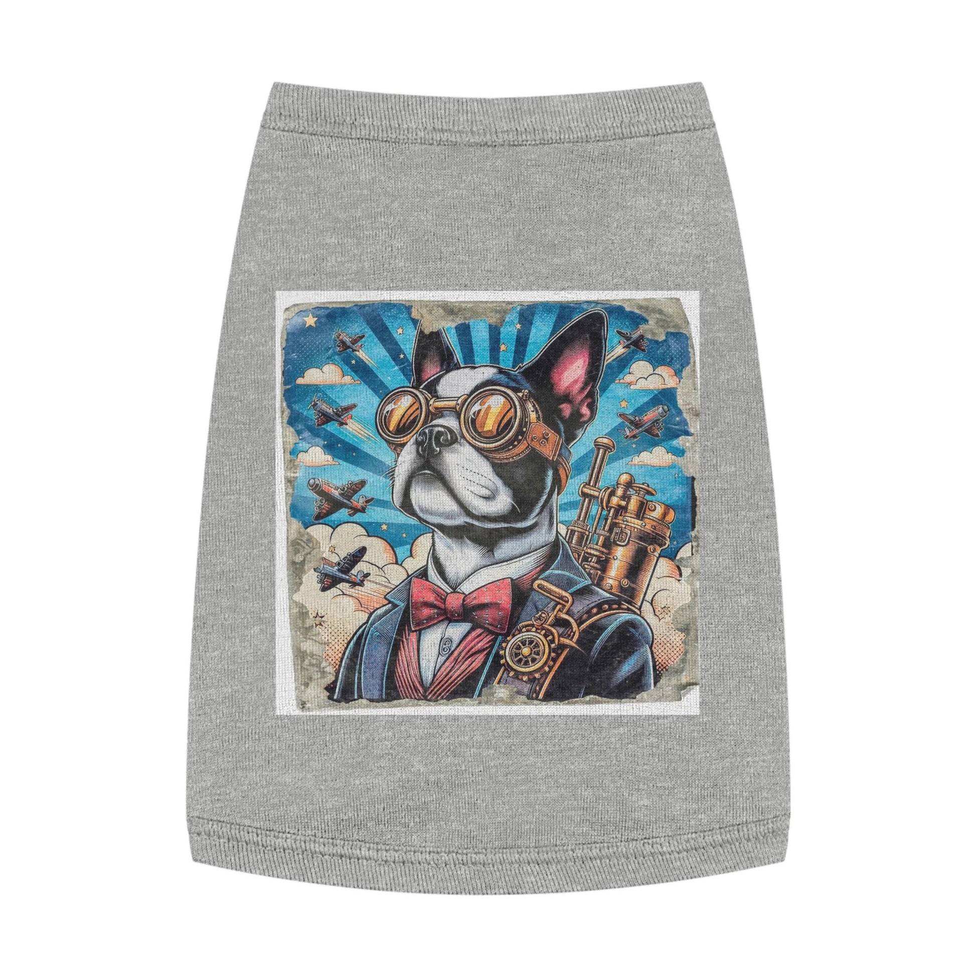 Boston Terrier Steampunk Tank Top For Dogs Cute American Gentleman Look Shirt Apparel Pets Printify M Heather