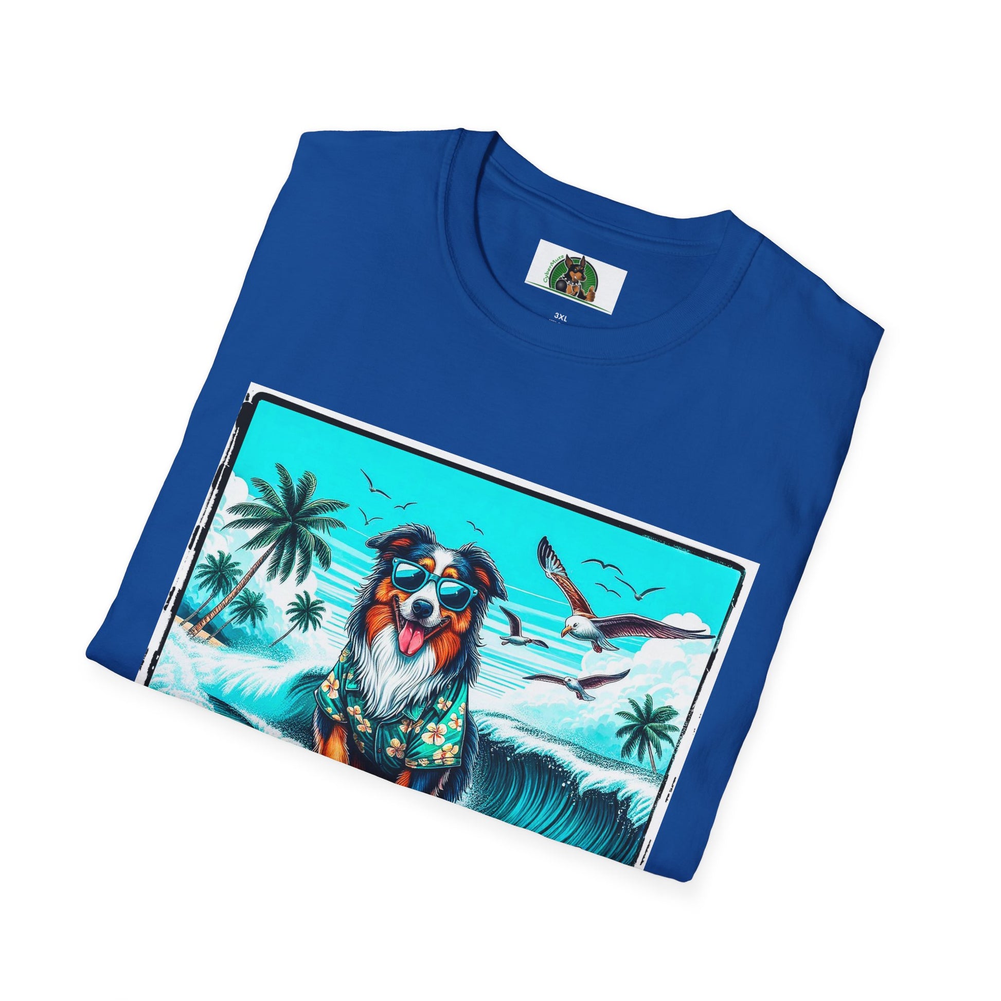 Australian Shepherd Wearing Hawaiian Shirt Surfer Dog T-Shirt Printify   