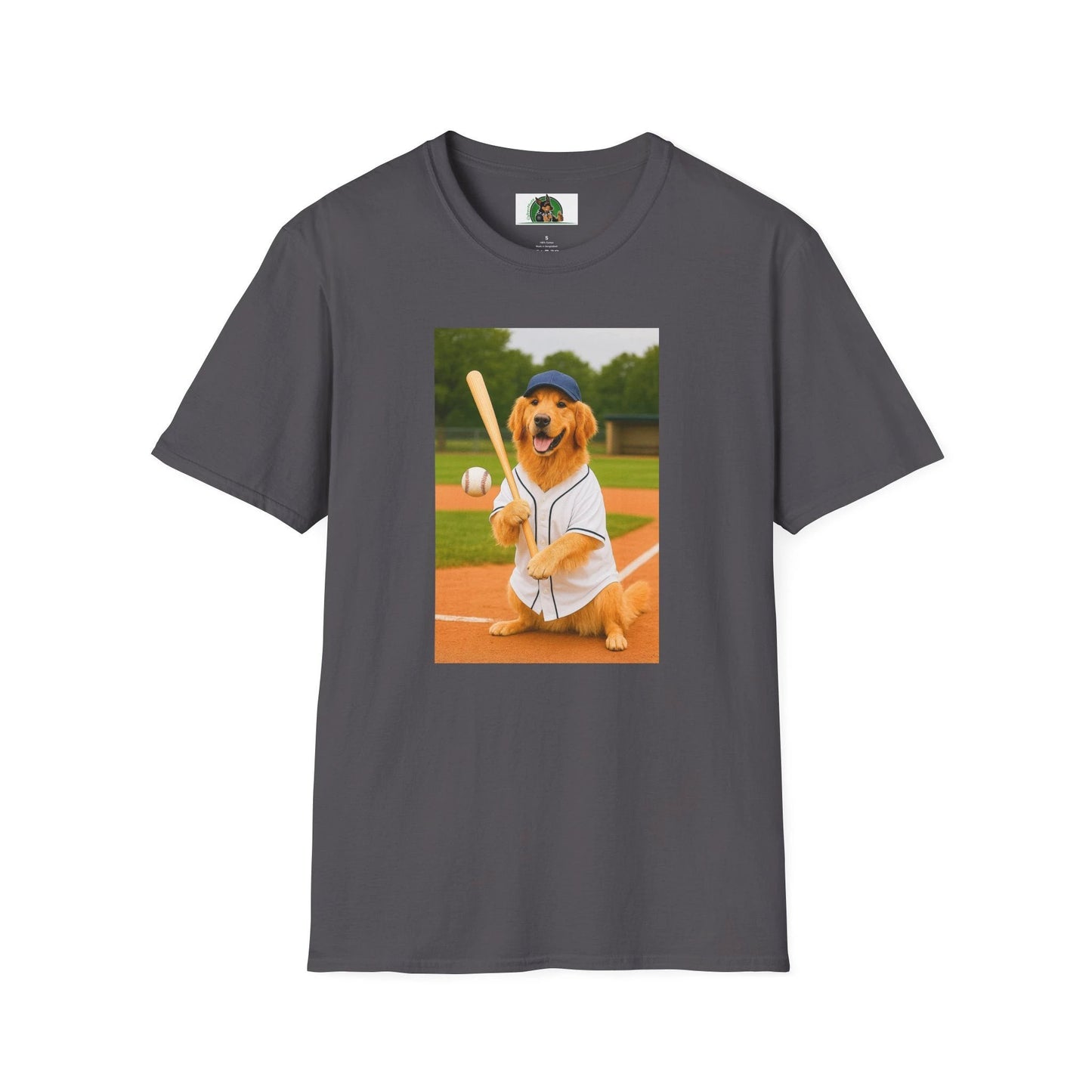 Golden Retriever Baseball T-Shirt — Sports Dog Playing Baseball Shirt T-Shirt Printify Charcoal S