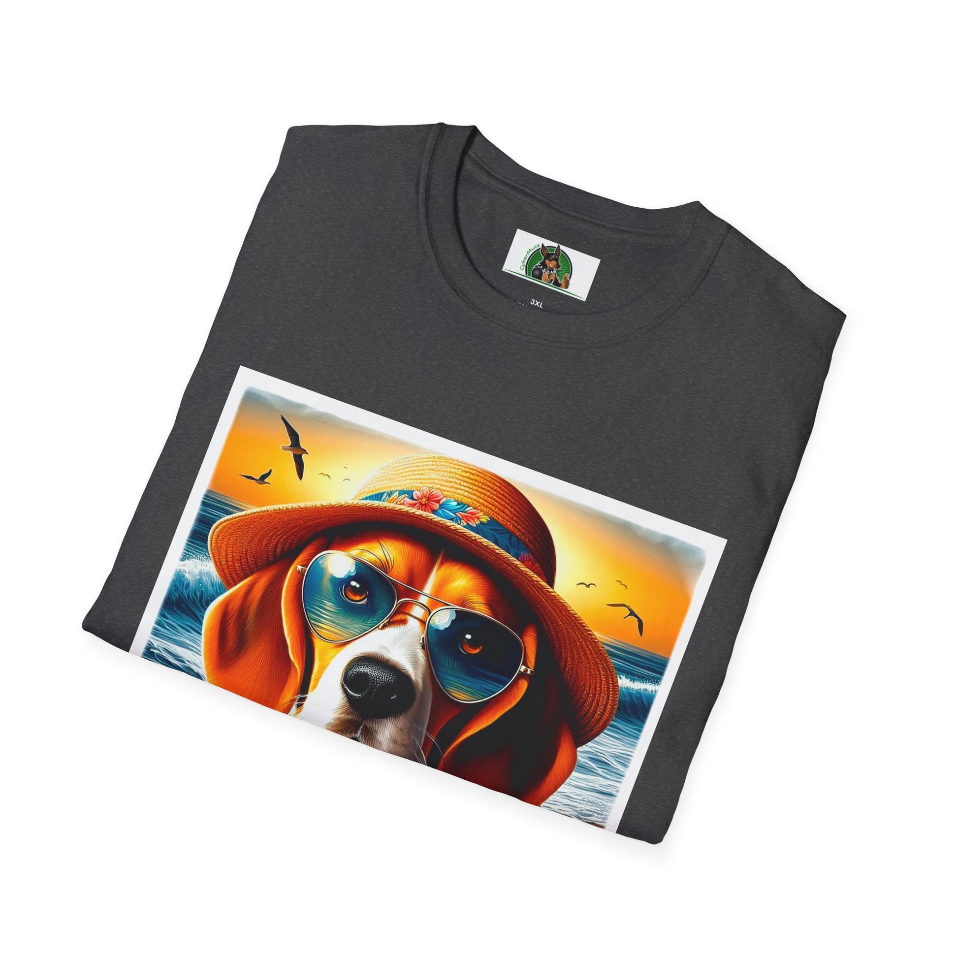 Beagle Wearing Sun Hat At The Beach T-Shirt Printify   