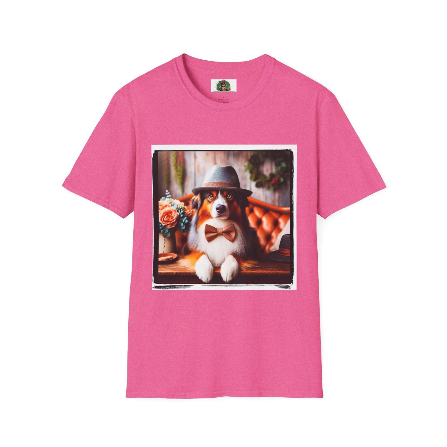 Australian Shepherd With Fedora Hat T-Shirt Printify S Heather Heliconia