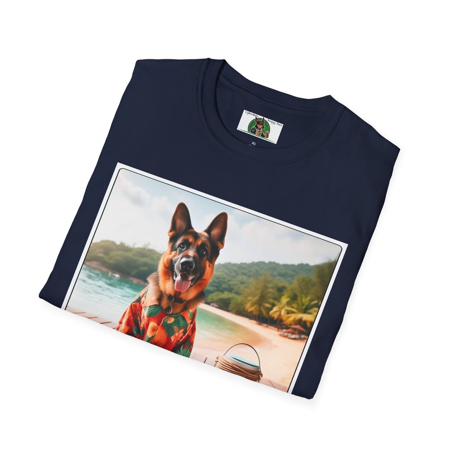 German Shepherd Dog "Beachin" Unisex Softstyle T-Shirt T-Shirt Printify