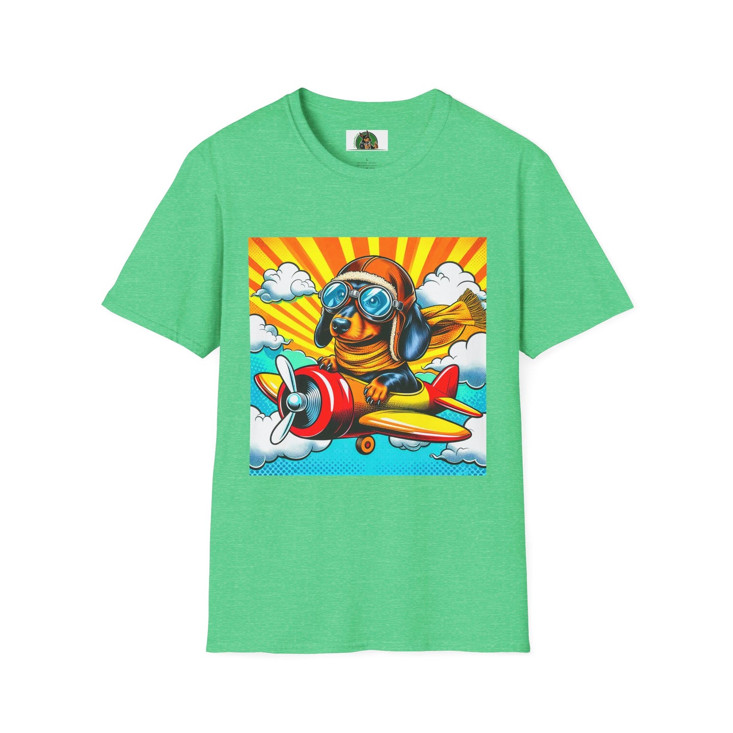 Dachshund airplane flying t shirt T-Shirt Printify Heather Irish Green S