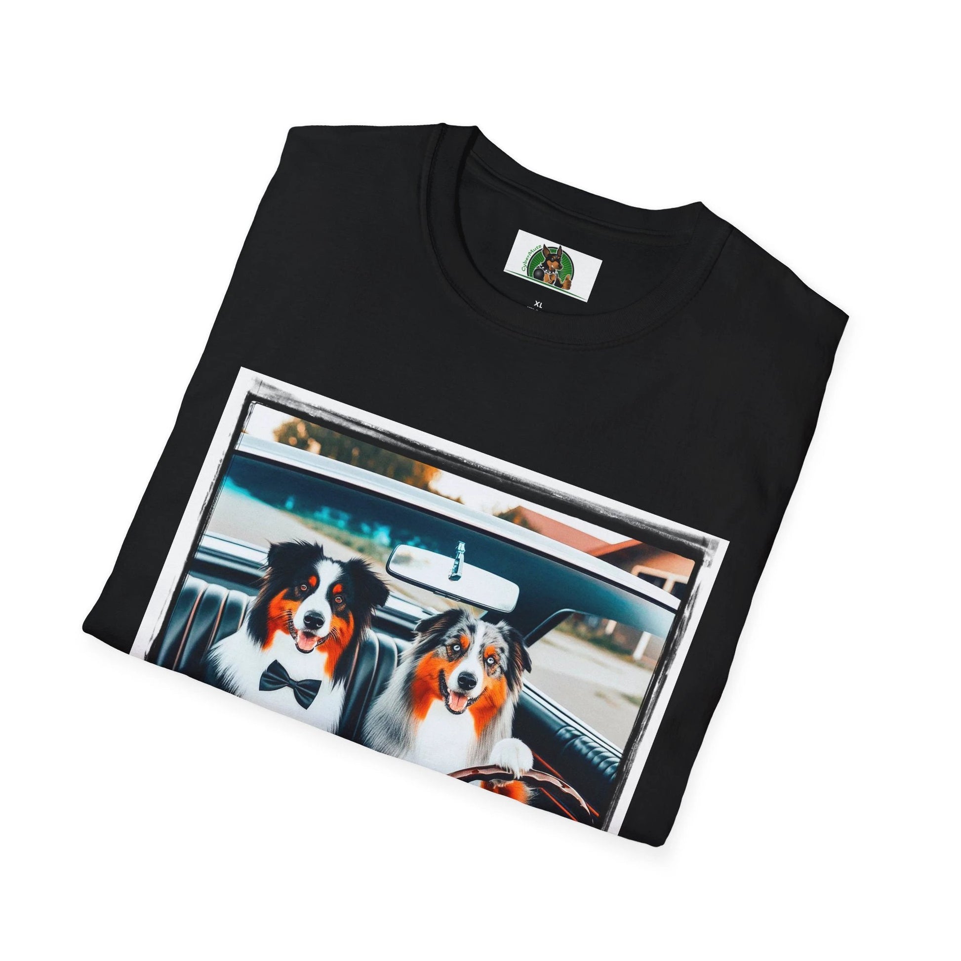 Australian Shepherd Couple Sunday Driving Tee For Dog Lovers Graphic Tee Great Gift Idea T-Shirt Printify