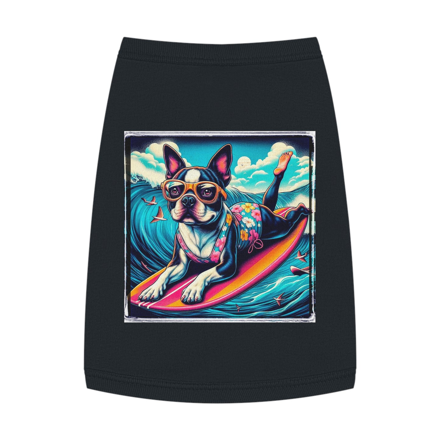 Pet Tank Top Boston Terrier Girl Dog Surfing Pets Printify M Black 