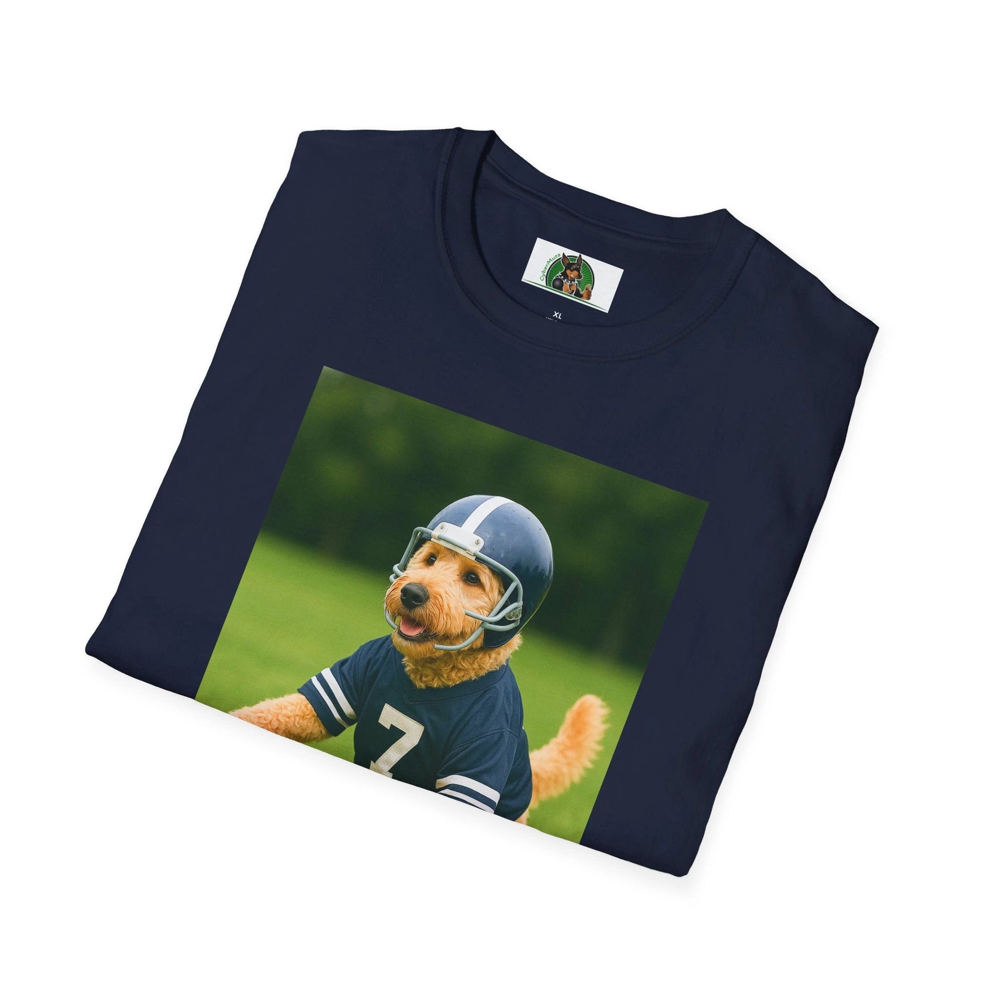 Golden Doodle Playing Football T-Shirt — Sports Dog Lover Tee T-Shirt Printify
