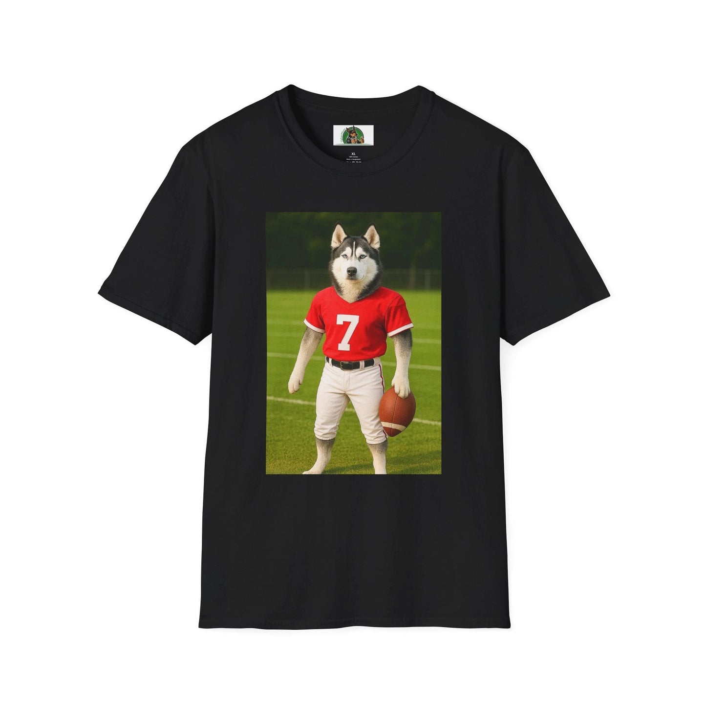 Husky Football T-Shirt — Sports Dog Tee T-Shirt Printify Black S