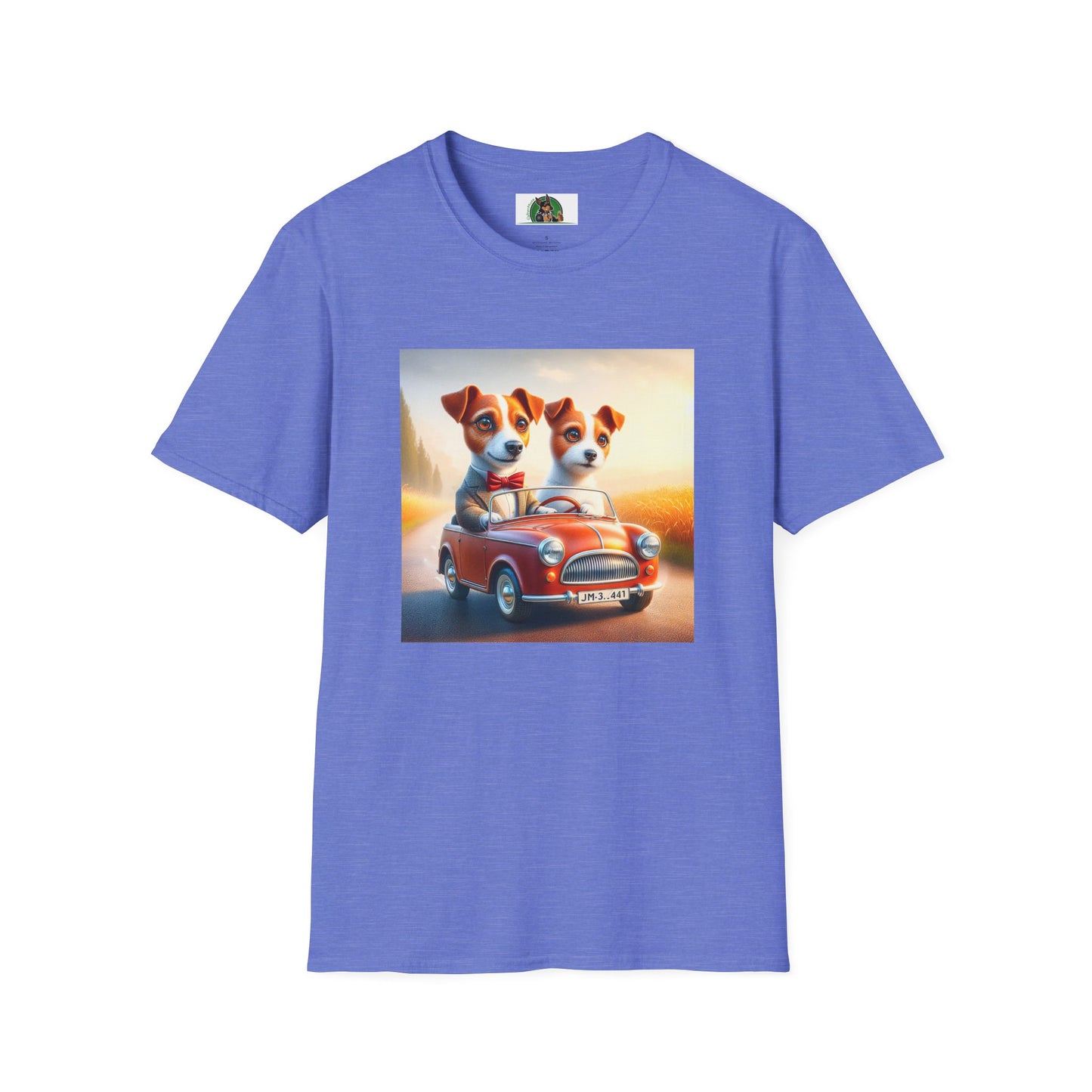 Wacky Jack Russell Puppy Couple Riding In Car T-Shirt Printify S Heather Royal