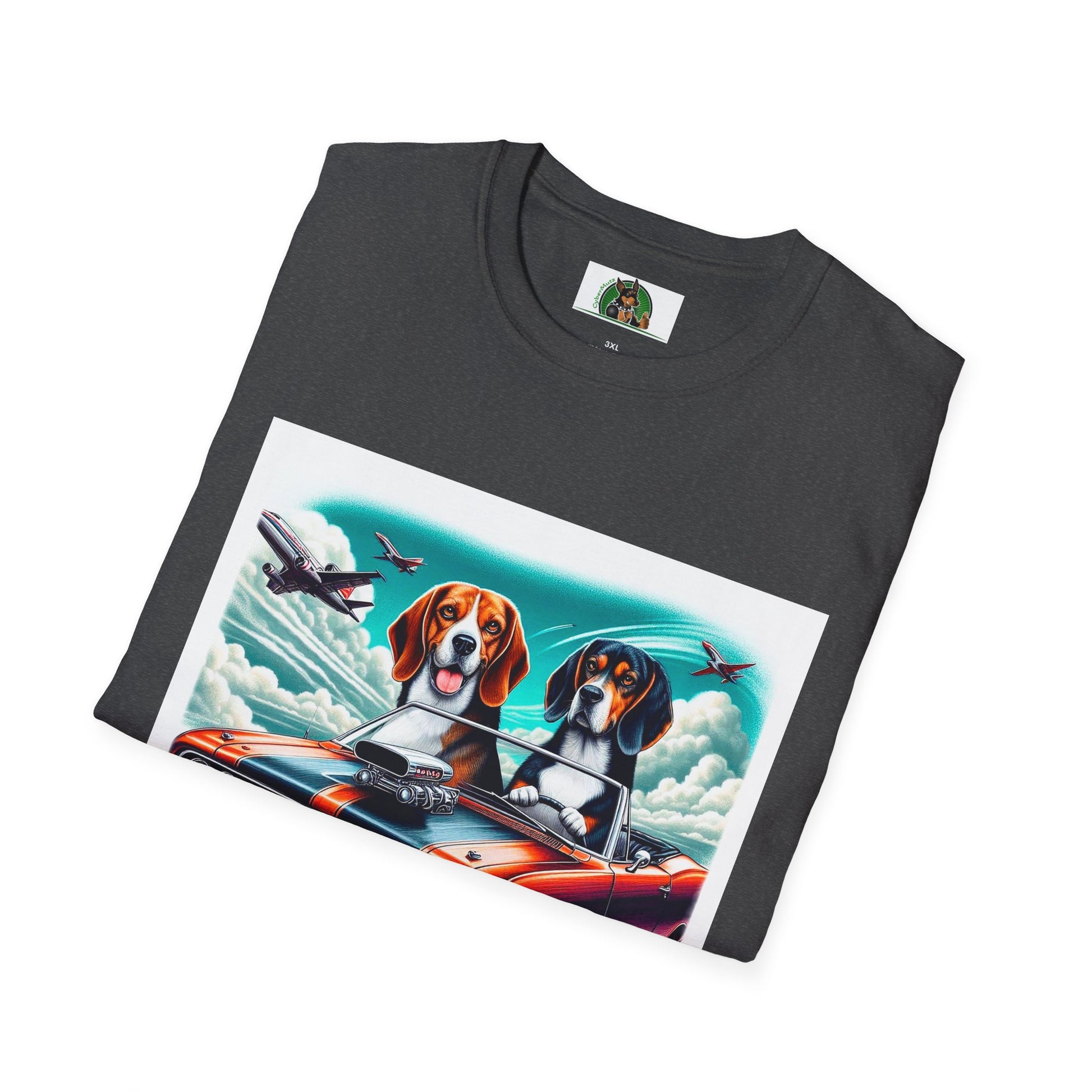 Beagle Dogs Softstyle T-Shirt - Wacky Sports Car Design T-Shirt Printify
