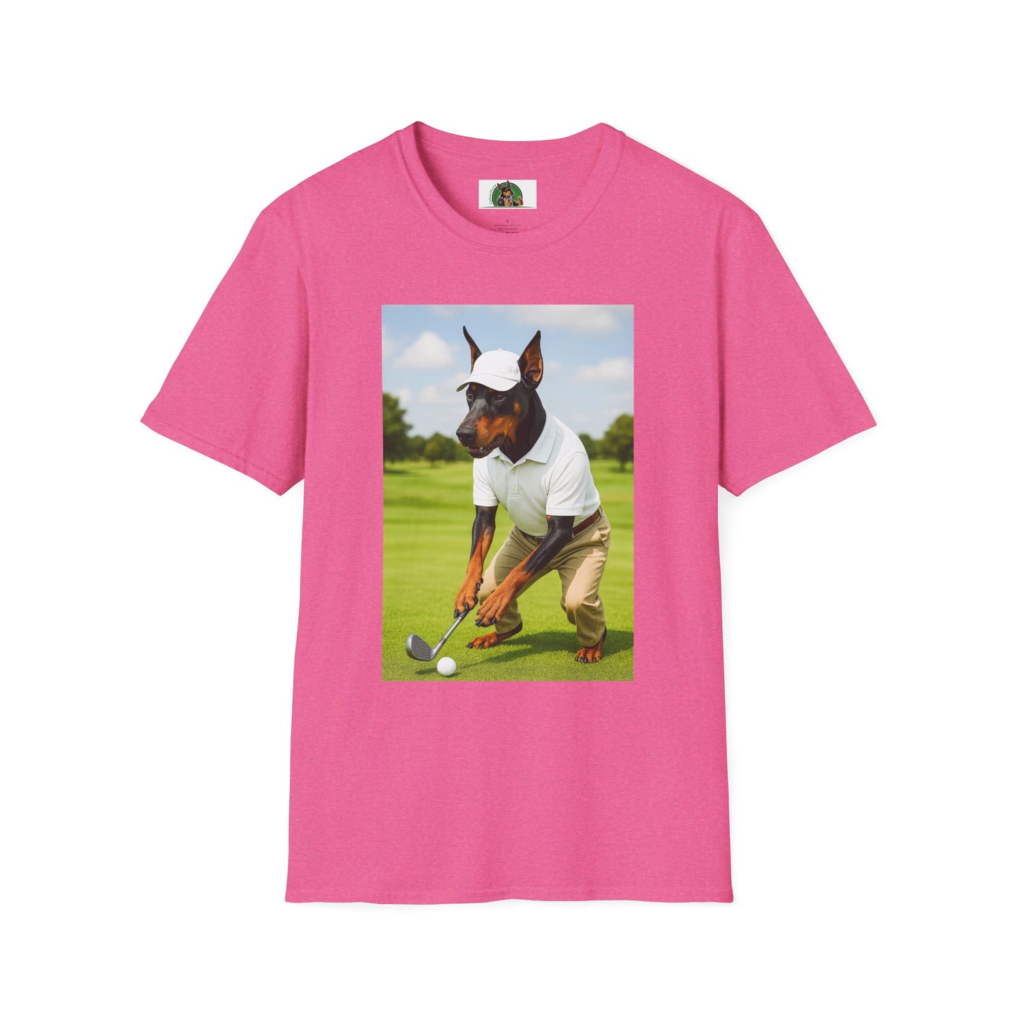 Golf Doberman Sports T-Shirt T-Shirt Printify Heather Heliconia S