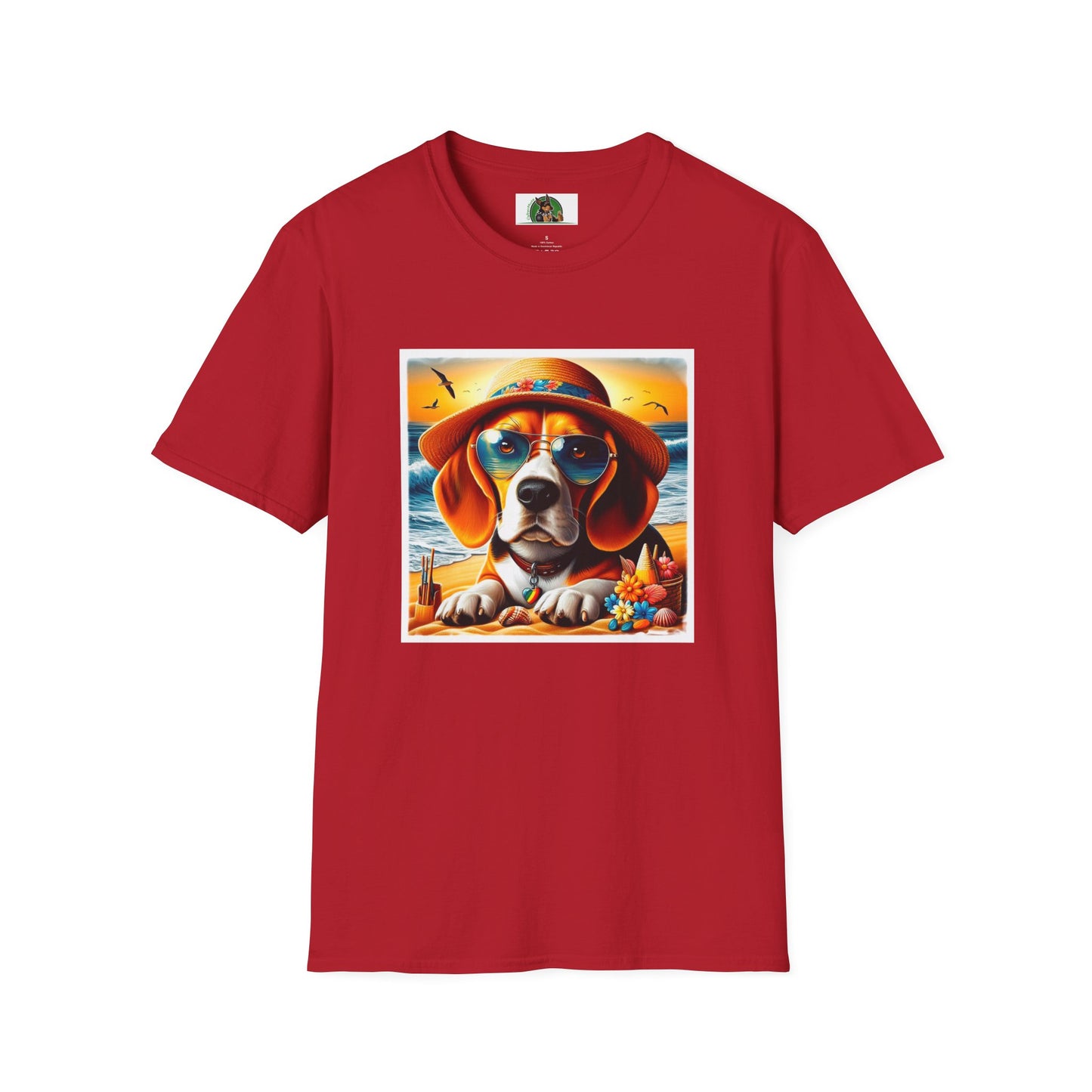 Beagle Wearing Sun Hat At The Beach T-Shirt Printify S Cherry Red 