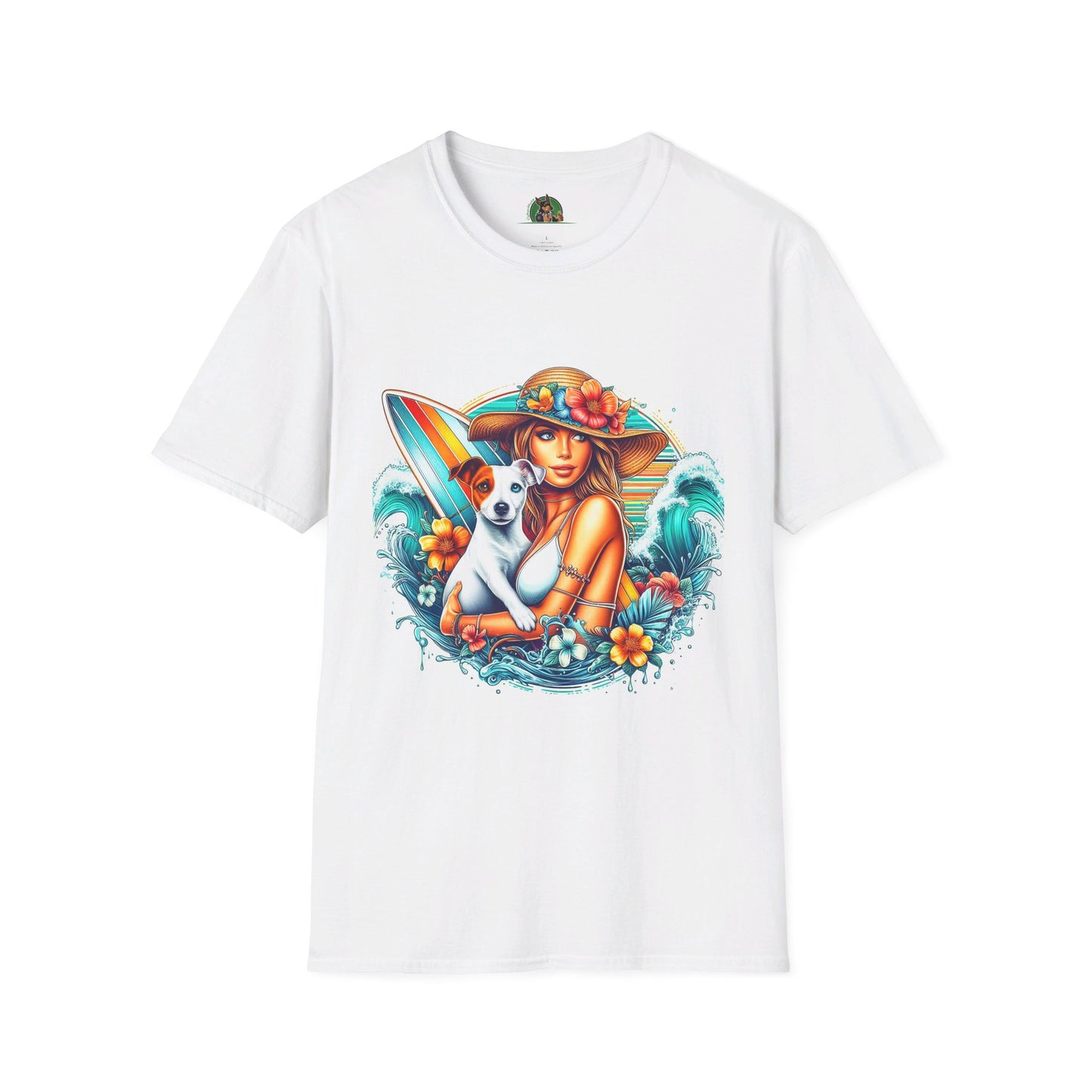 Jack Russell W/Beach Girl T-Shirt Printify S White 