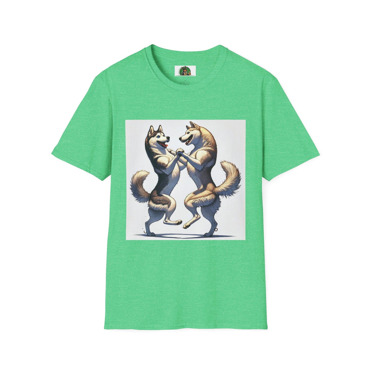 Dancing Huskies T-Shirt T-Shirt Printify S Heather Irish Green