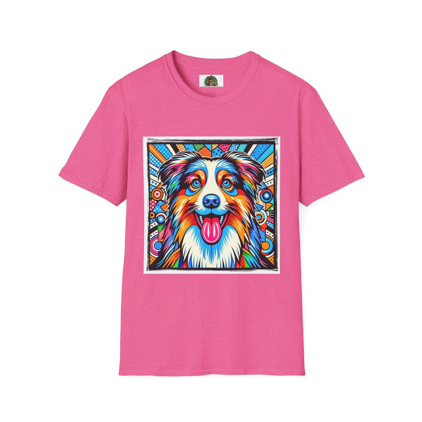Australian Shepherd Bright Pop Art T Shirt Vibrant Canine Graphic Tee for Dog Lovers T-Shirt Printify S Heather Heliconia