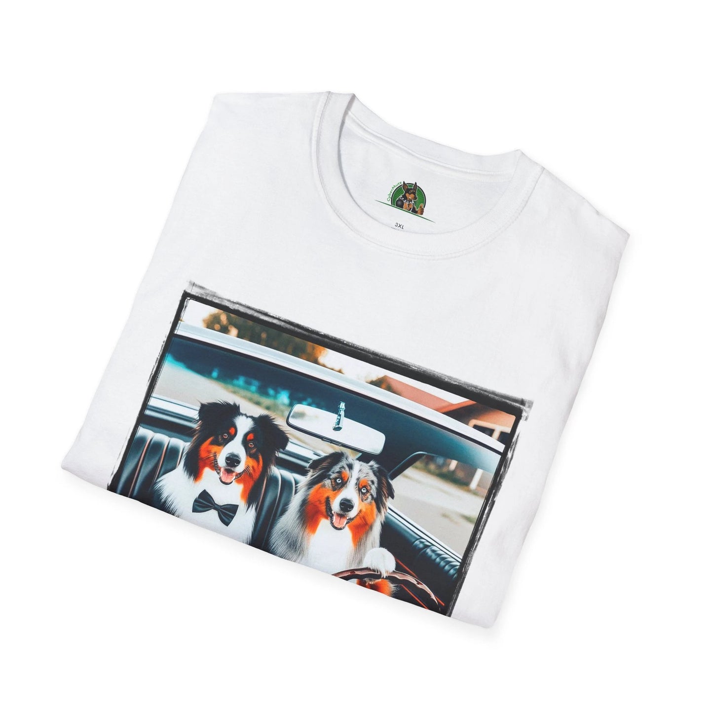 Australian Shepherd Couple Sunday Driving Tee For Dog Lovers Graphic Tee Great Gift Idea T-Shirt Printify