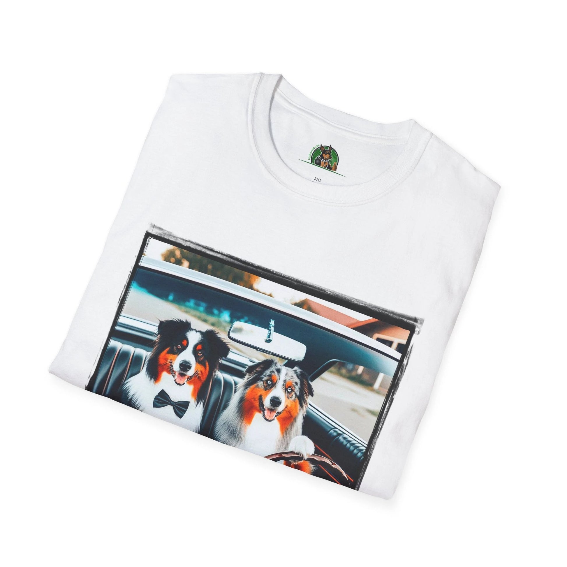 Australian Shepherd Couple Sunday Driving Tee For Dog Lovers Graphic Tee Great Gift Idea T-Shirt Printify