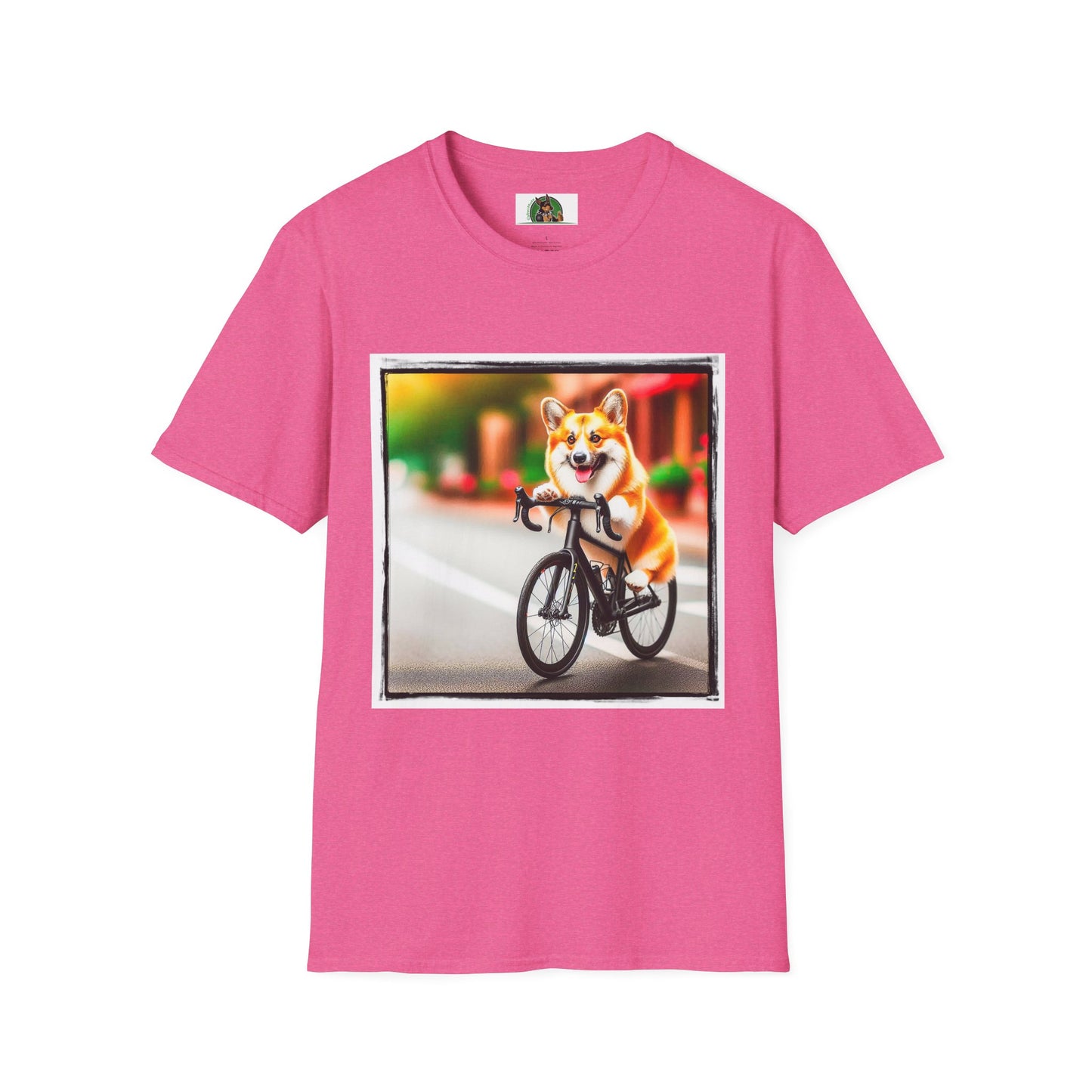 Pembroke Welsh Corgi bicycle shirt T-Shirt Printify S Heather Heliconia