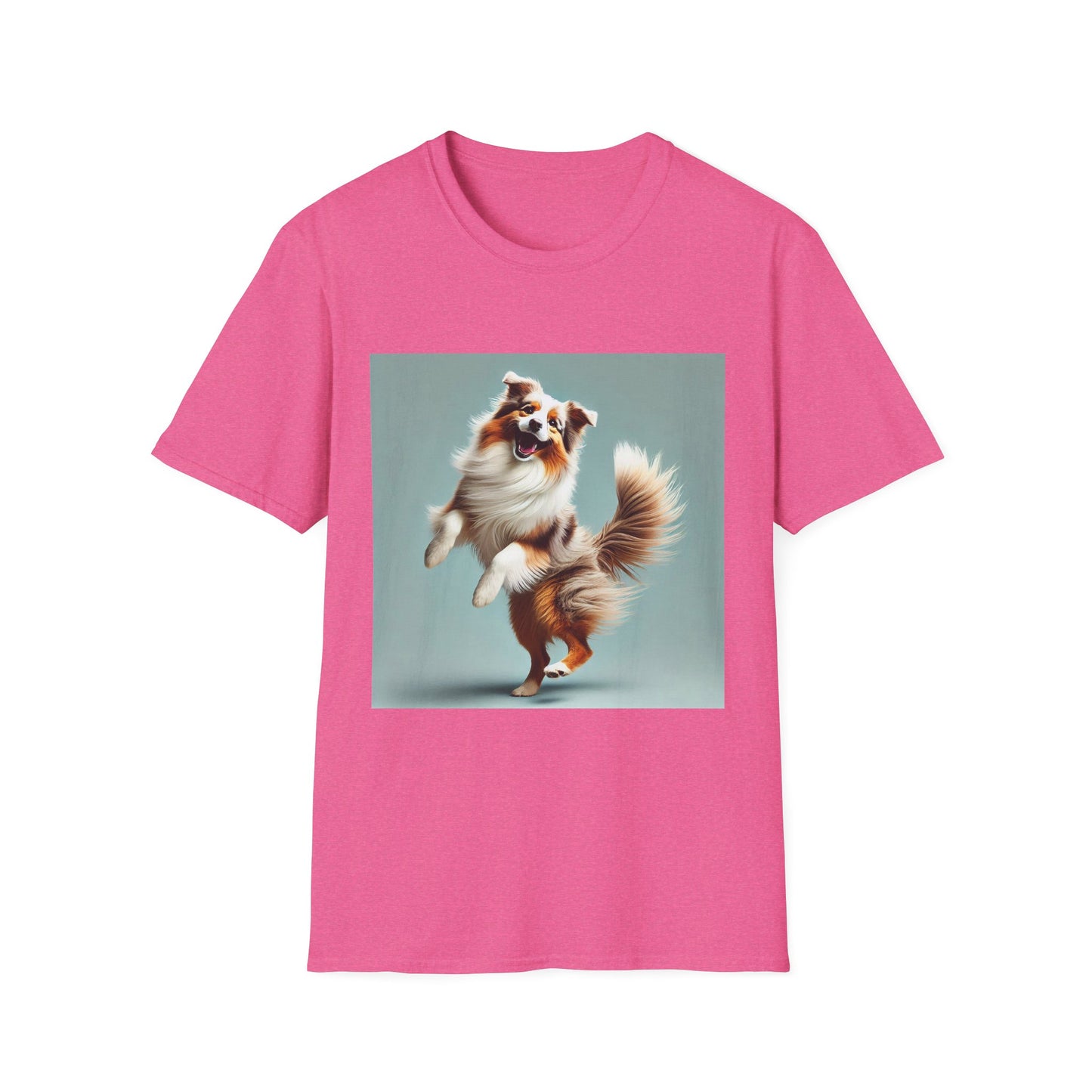 Dog Lover T-Shirt - Dancing Dog Australian Shepherd T-Shirt Printify S Heather Heliconia