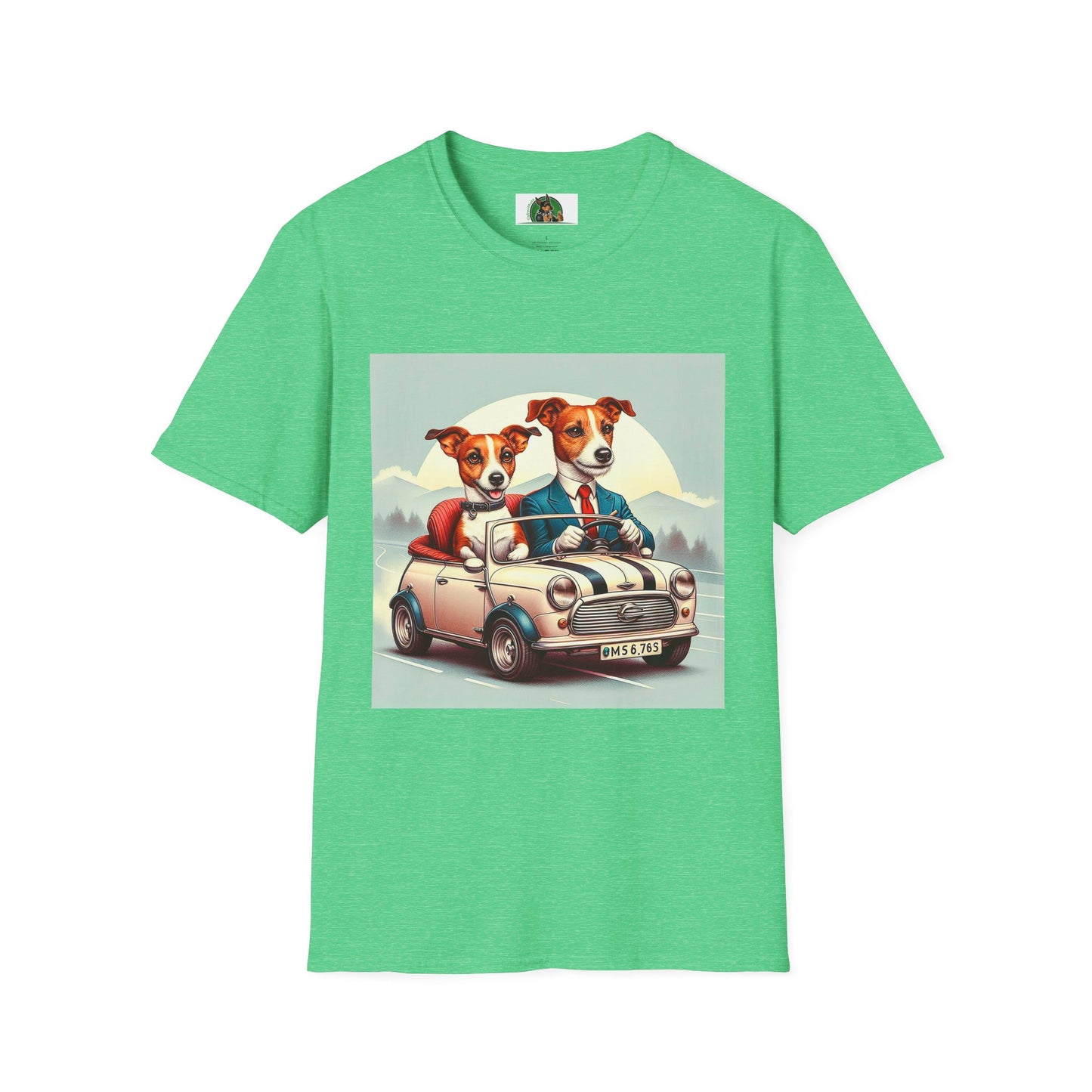 Wacky Jack Russell Husband And Wife In Car T-Shirt Printify S Heather Irish Green