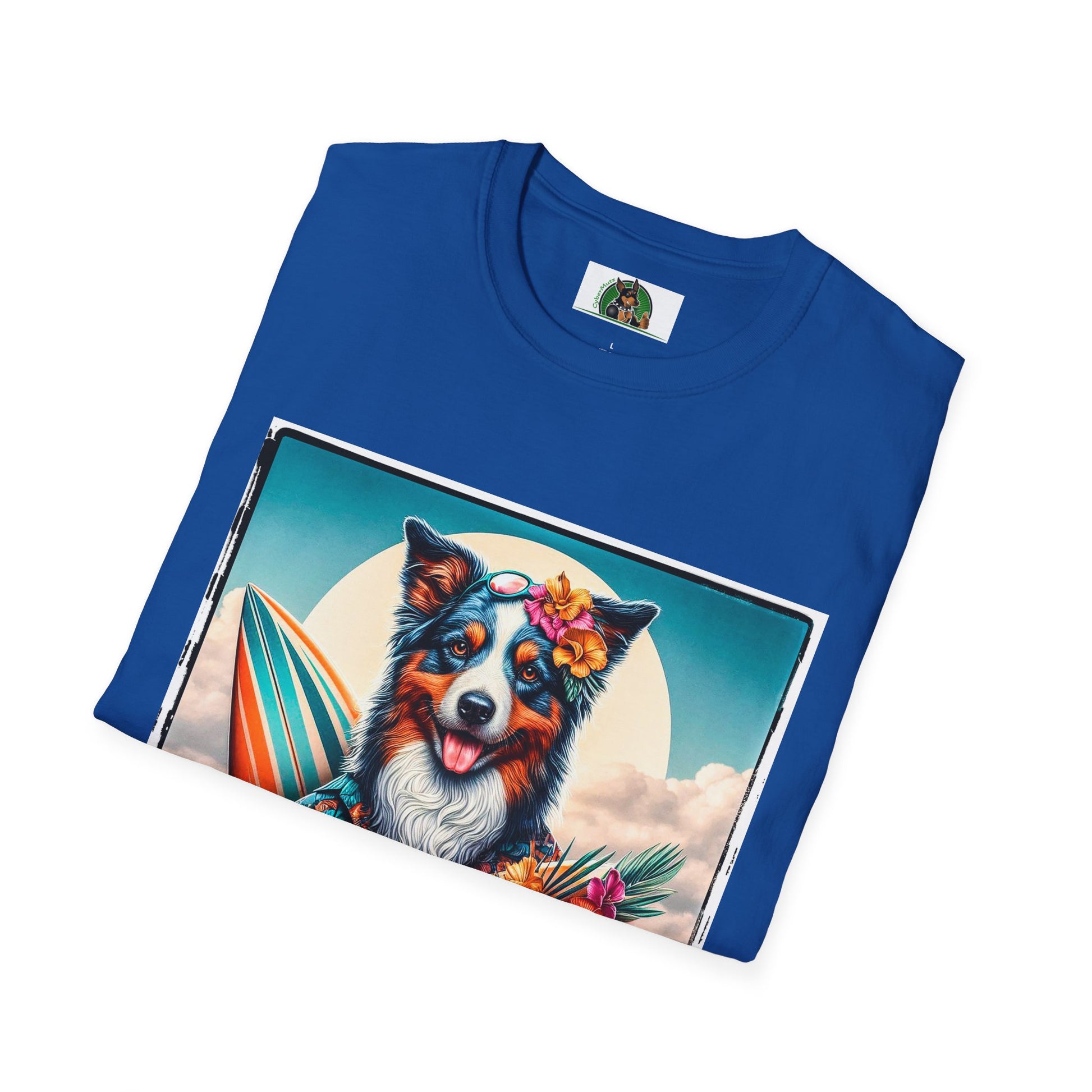 Australian Shepherd Floral Beach Surfer T-Shirt Printify