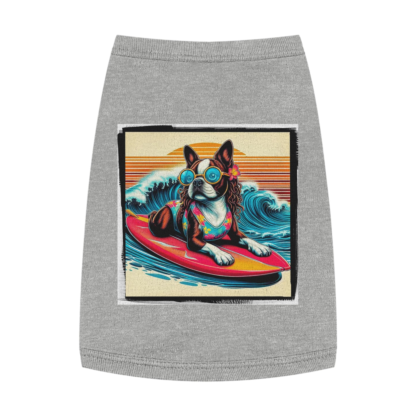 Pet Tank Top Boston Terrier Girl Dog On Surf Board Pets Printify M Heather 