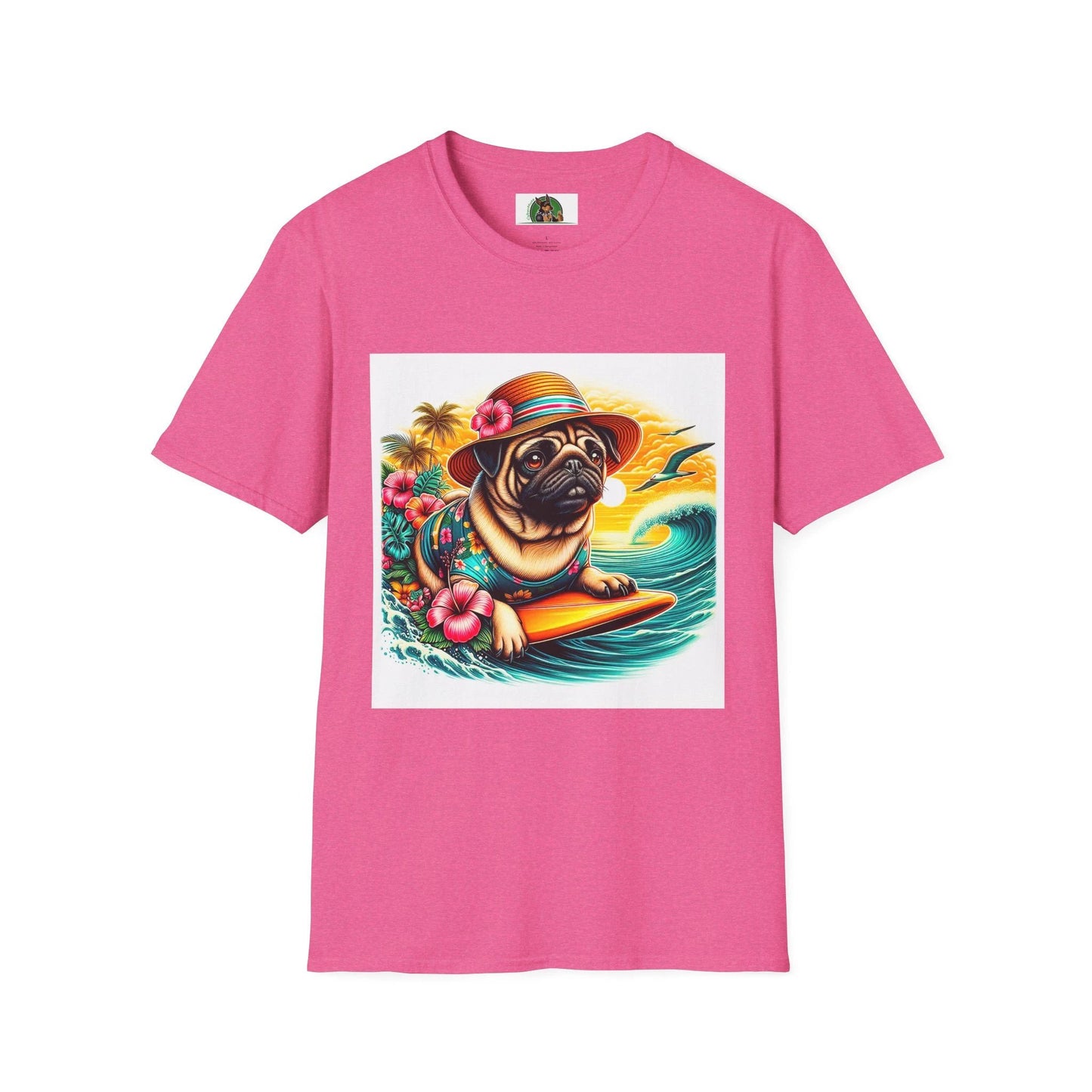 Surfer Pug T-Shirt T-Shirt Printify S Heather Heliconia