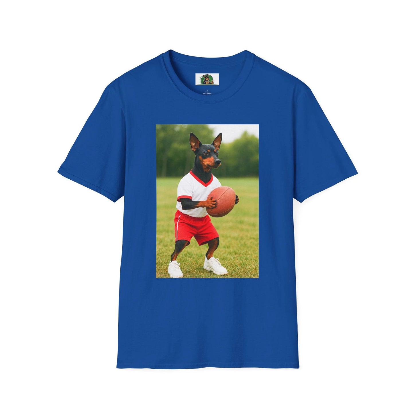 Miniature Pinscher Football T-Shirt — "Min Pin Football" Dog Lover Sports Tee T-Shirt Printify Royal S