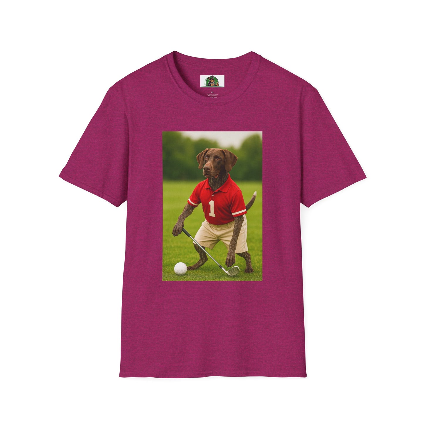 Golf Sports German Shorthair T-Shirt T-Shirt Printify Antique Heliconia S