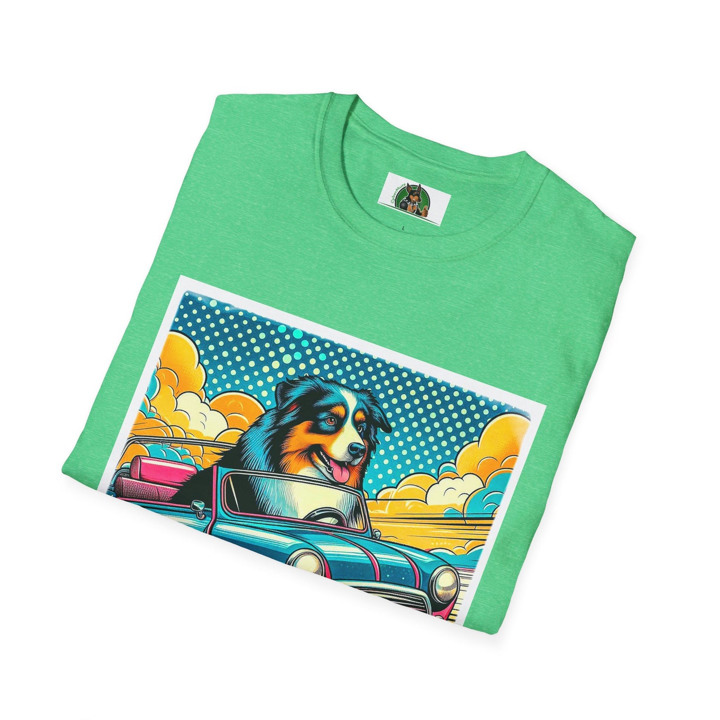 Wacky Australian Shepherd Dog In Colorful Car