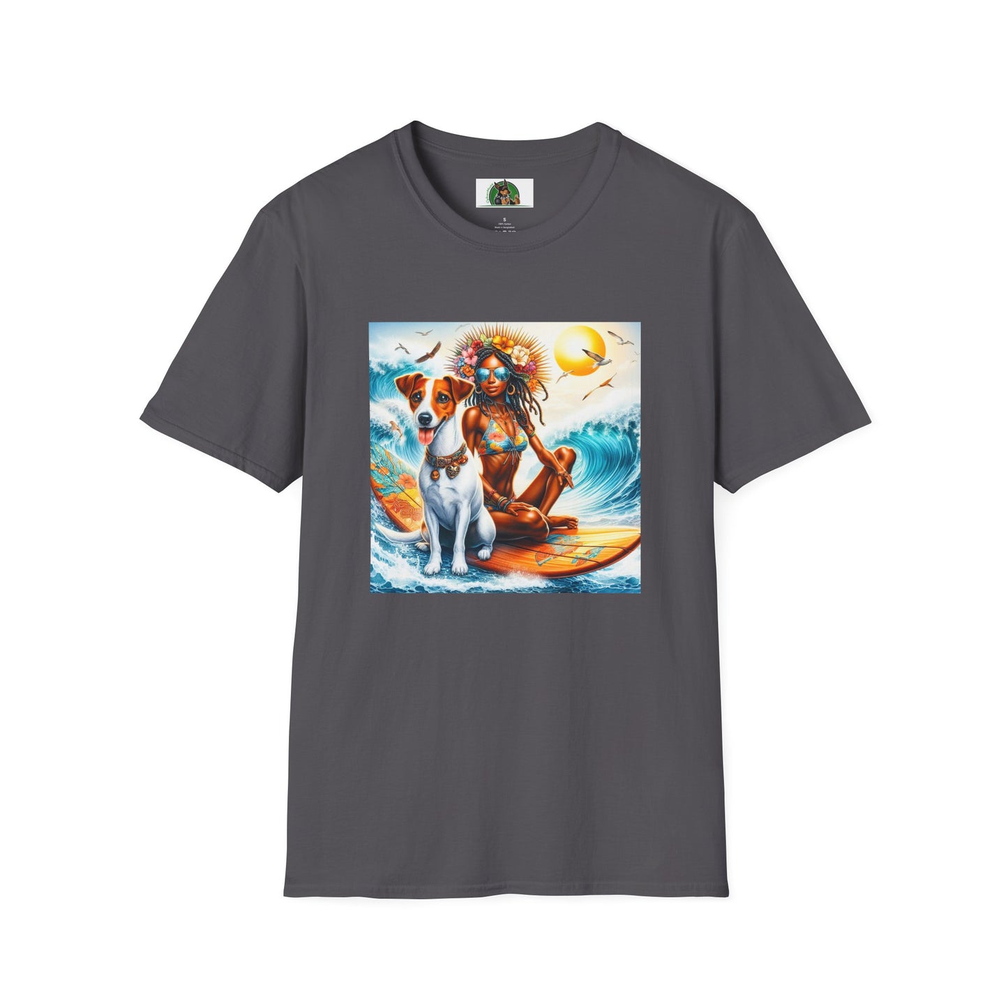 Jack Russell Surfer Girl T-Shirt Printify S Charcoal