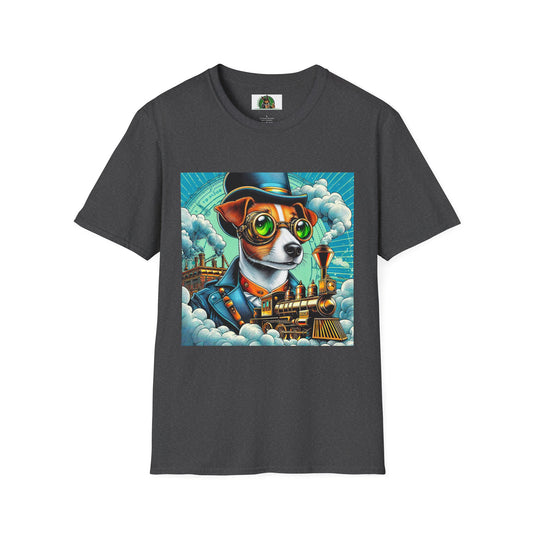 Jack Russell Steampunk And Train T-Shirt Printify S Dark Heather