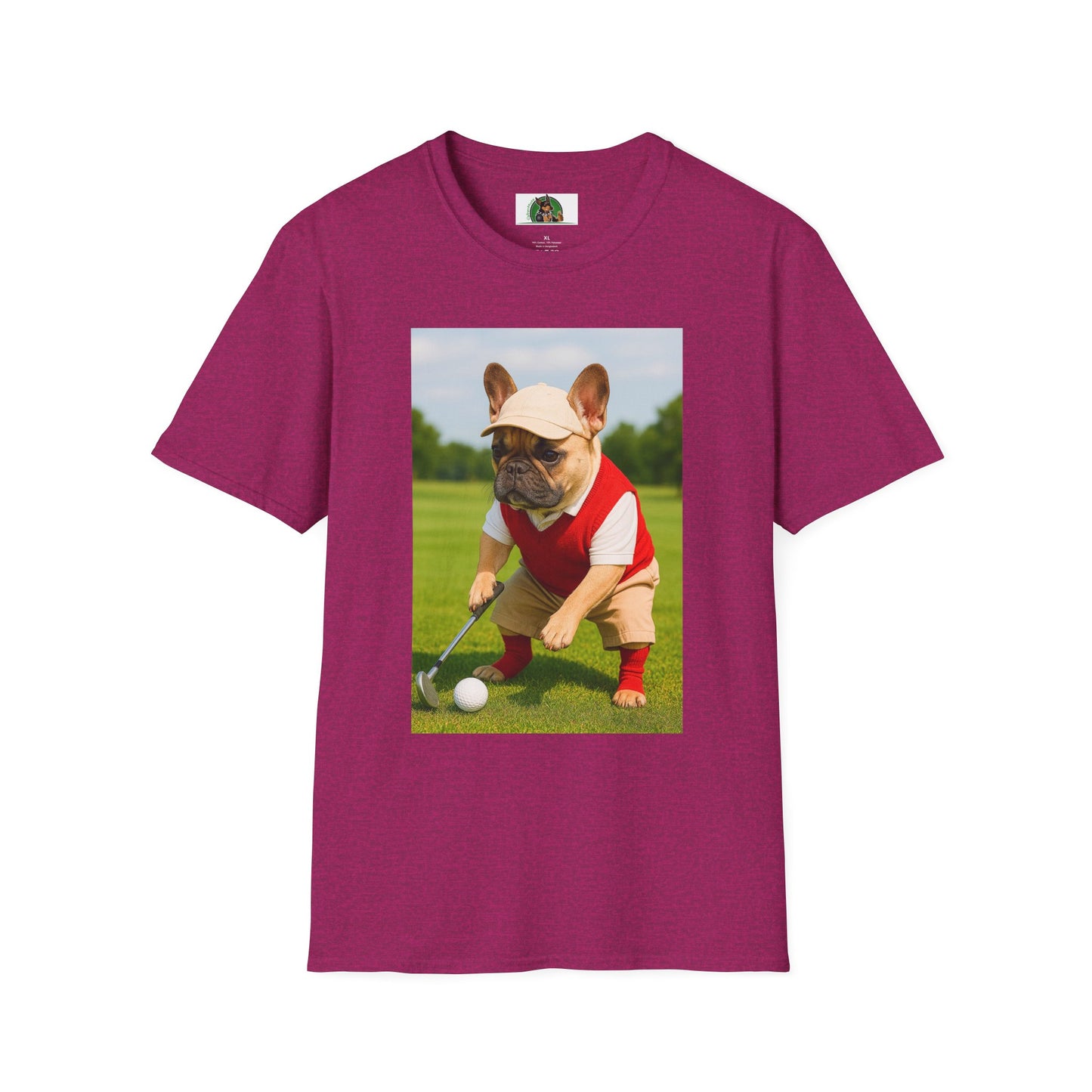 Sports Golf French Bulldog T-Shirt T-Shirt Printify Antique Heliconia S