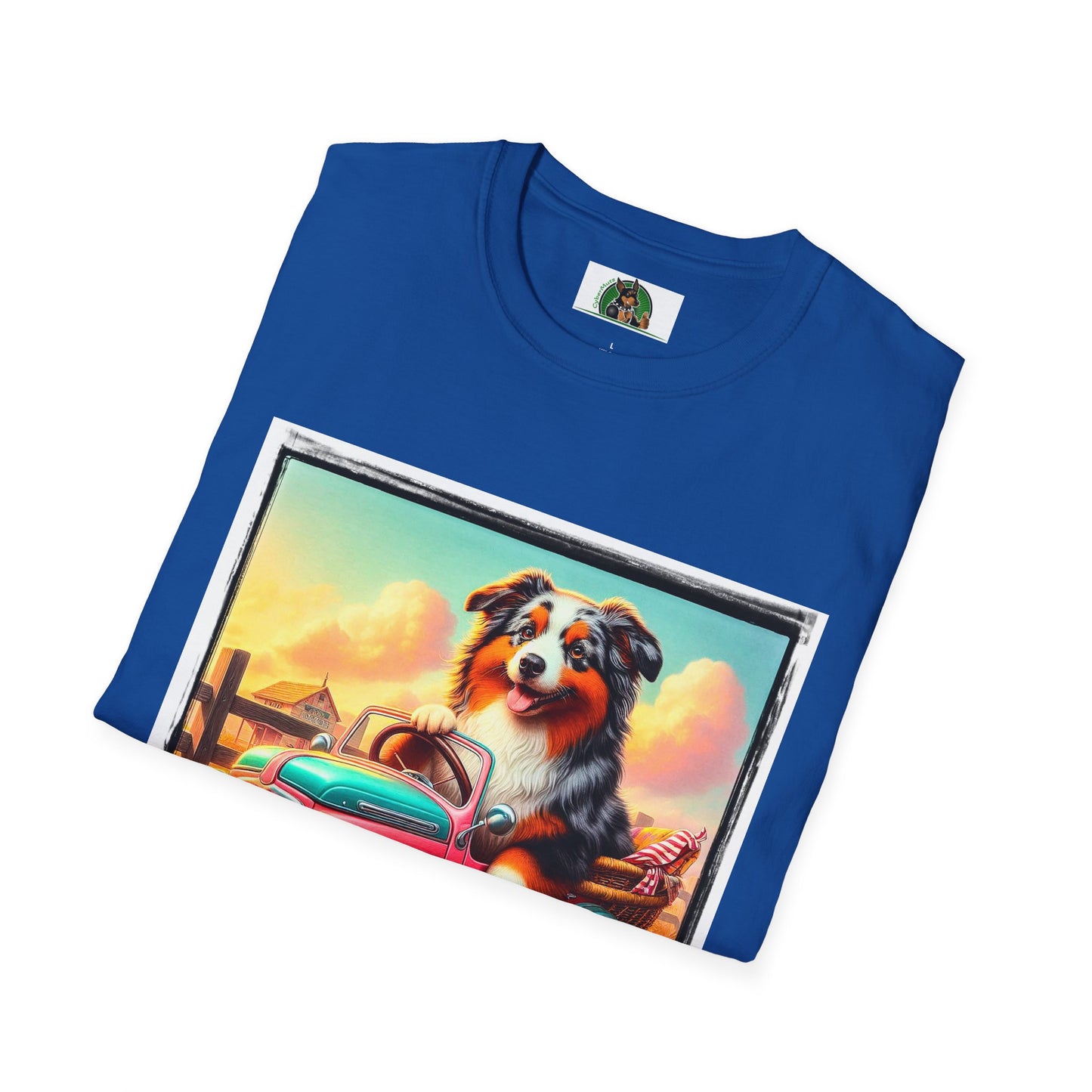 Wacky Australian Shepherd Dog In Mini Truck T-Shirt Printify