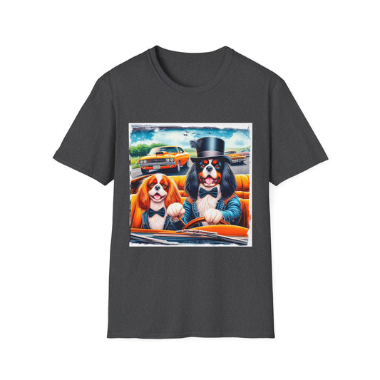 Cavalier King Charles Spaniel Top Hat Dog Driving Car TShirt T-Shirt Printify XS Dark Heather