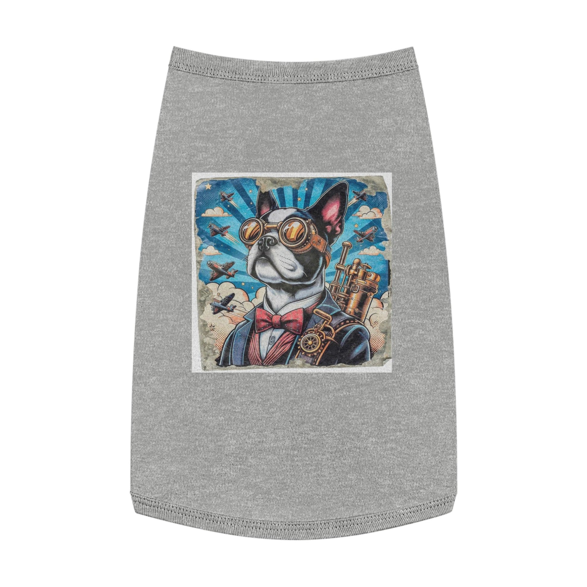 Boston Terrier Steampunk Tank Top For Dogs Cute American Gentleman Look Shirt Apparel Pets Printify L Heather