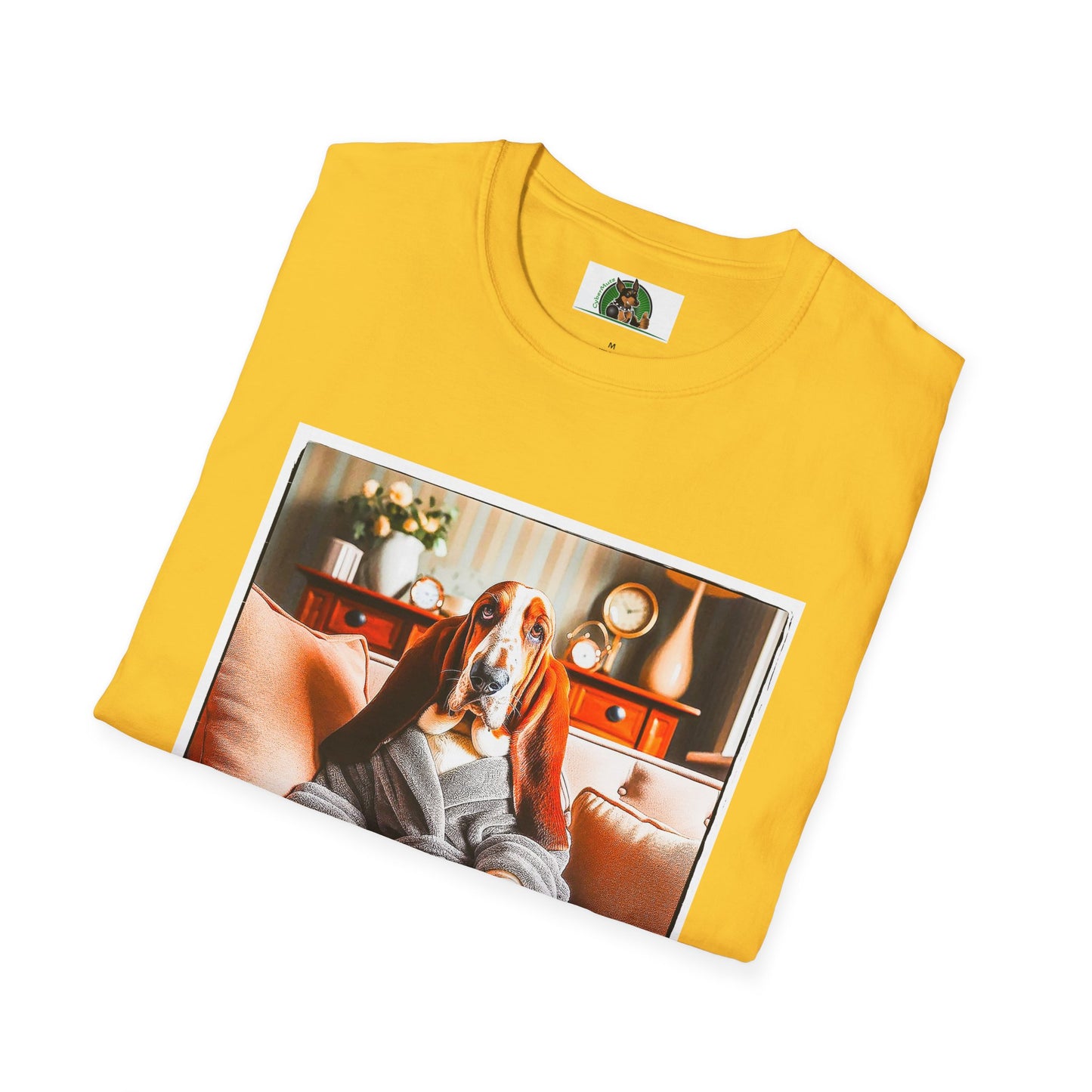 Basset Hound In Bath Robe Sitting On Couch