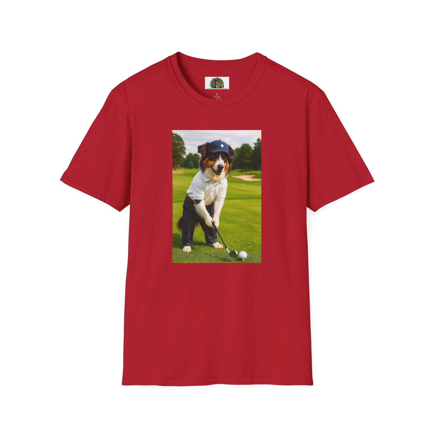 Sports Golf Australian Shepherd T-Shirt T-Shirt Printify Cherry Red S
