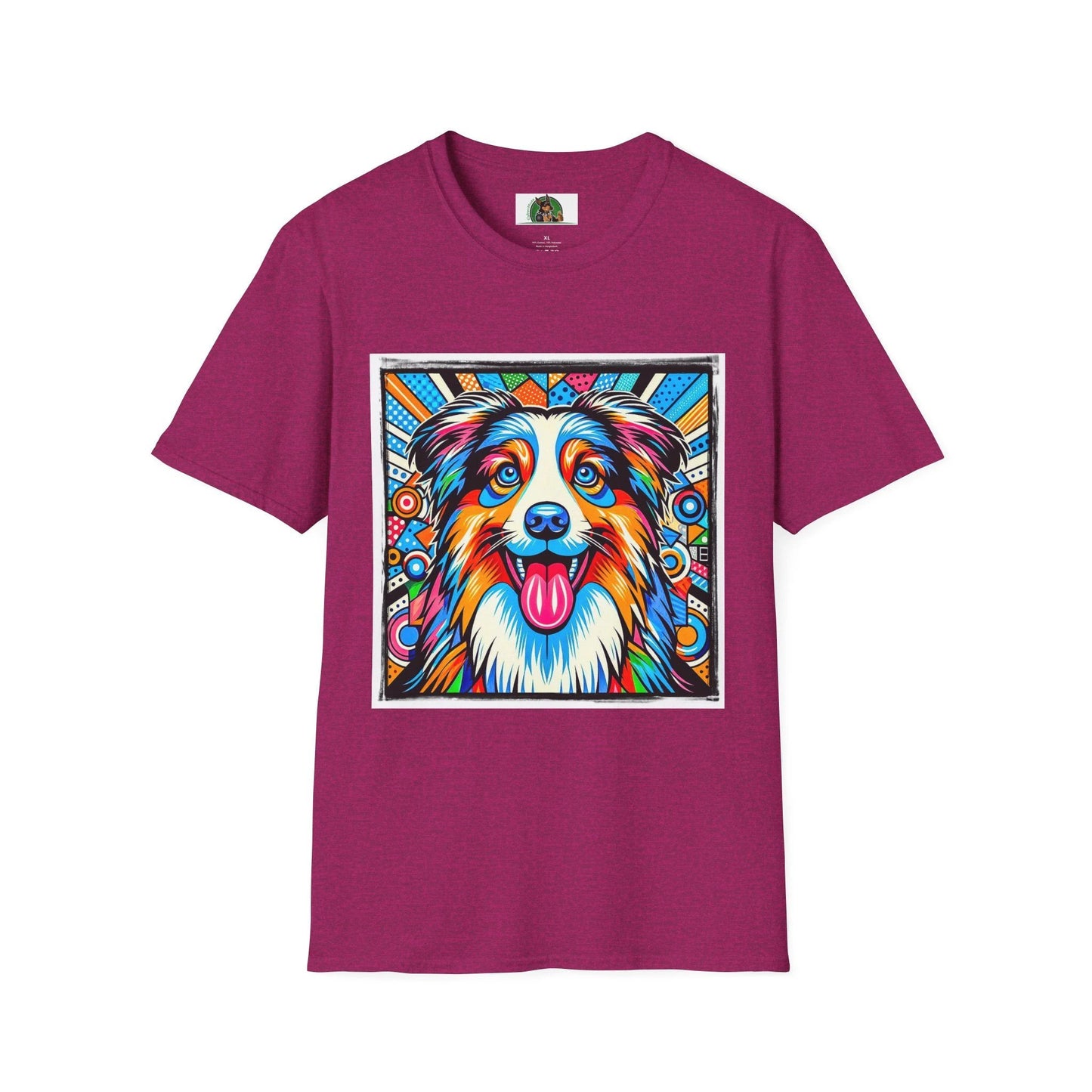 Australian Shepherd Bright Pop Art T Shirt Vibrant Canine Graphic Tee for Dog Lovers T-Shirt Printify S Antique Heliconia