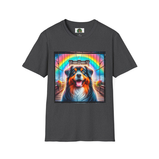 Australian Shepherd Bright Rainbow Bridge T-Shirt Printify XS Dark Heather 